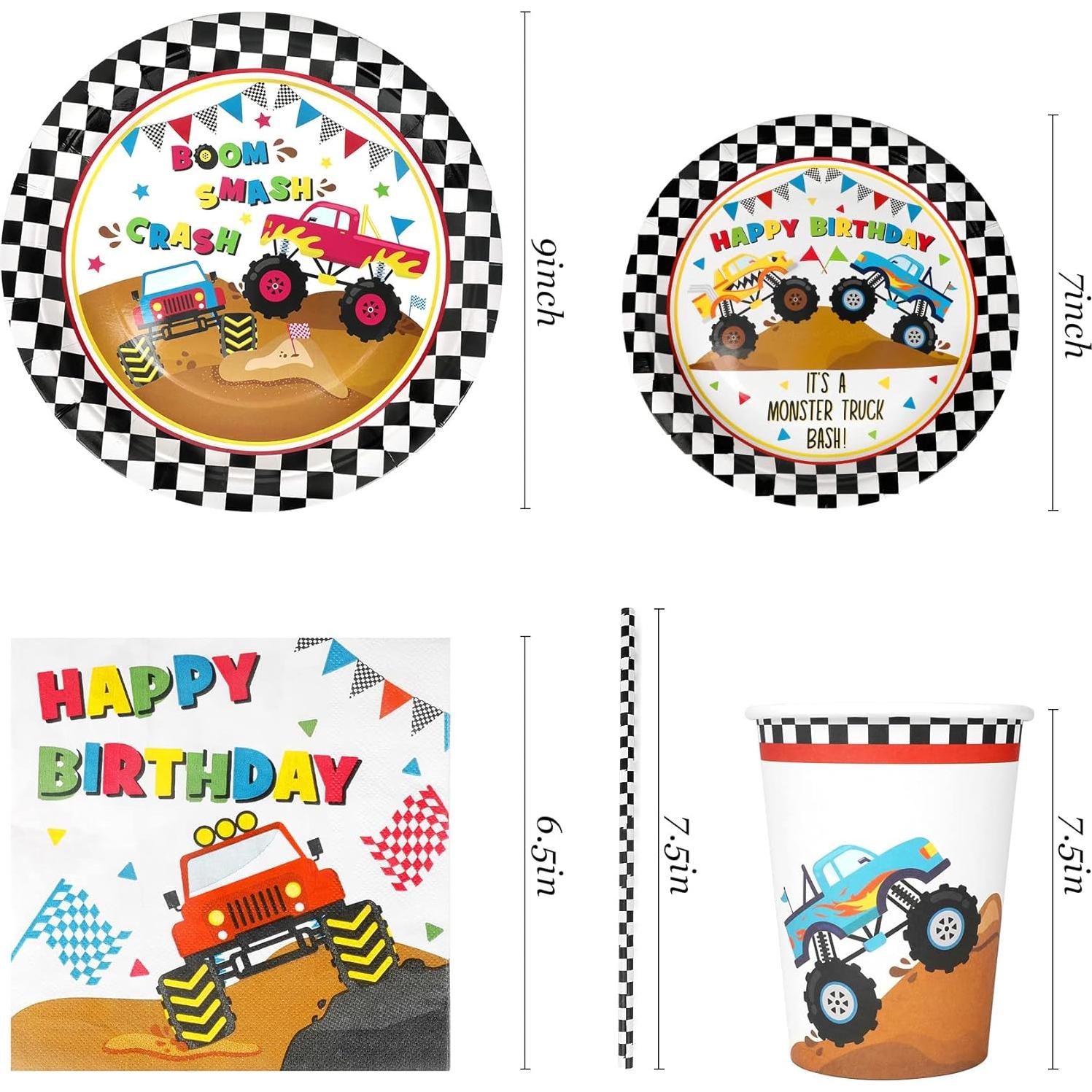 Juego de Vajilla Desechable Recheel Camiones Monstruo 120 Pcs