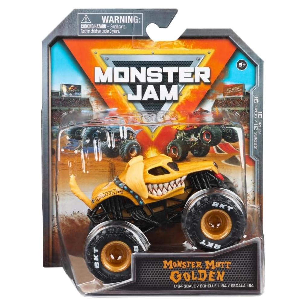 Camión de Diecast Monster Jam 2023 Spin Master 1:64 Monster Mutt Golden