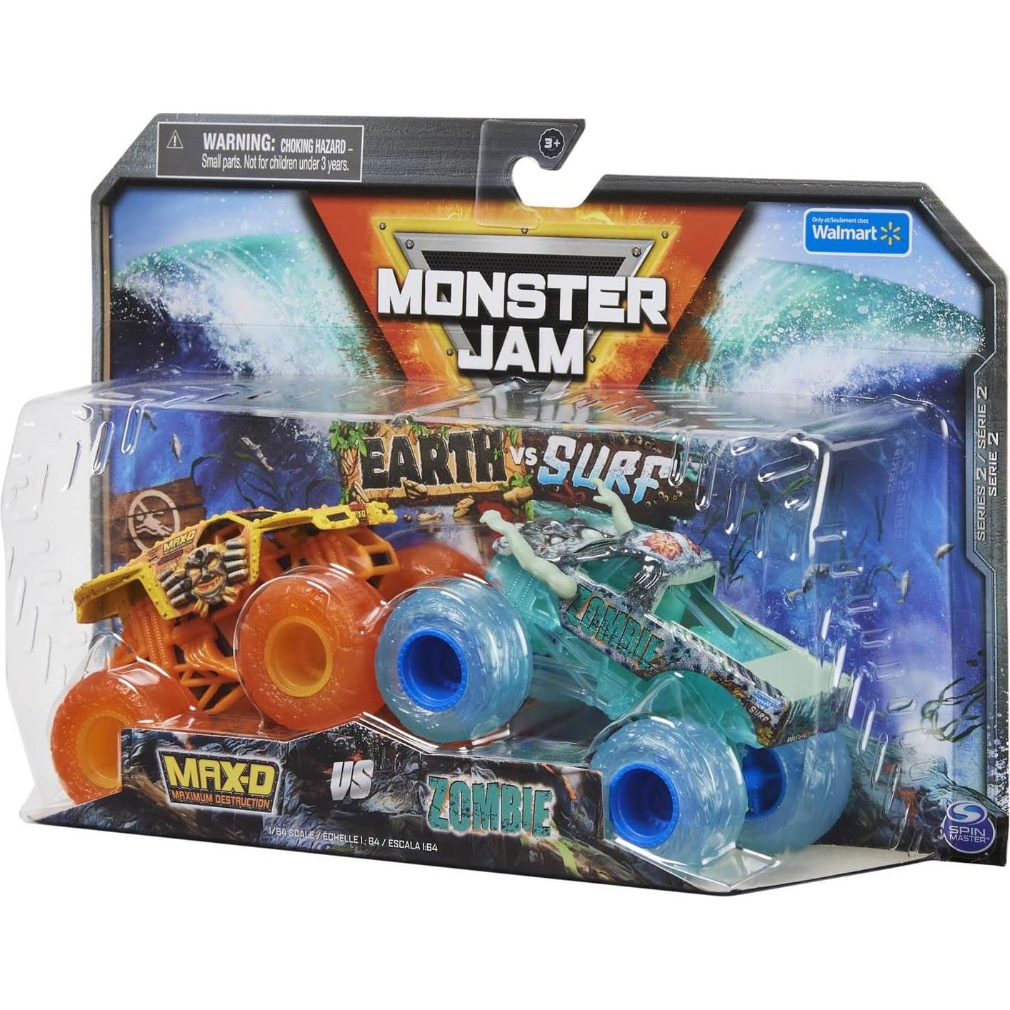 Monster Jam Doble Paquete Tierra vs Surf Max D y Zombie