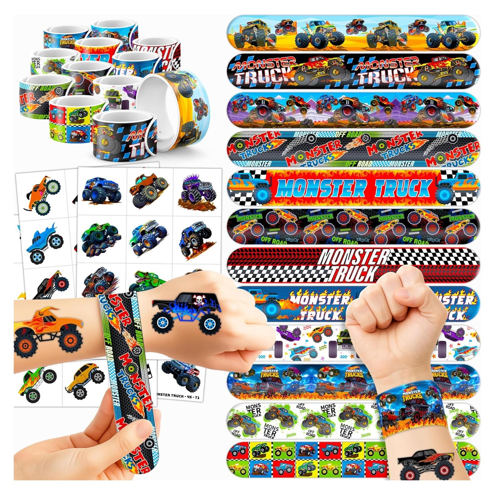 Set Fiesta Camiones Monstruo 72PCS - 48 Tatuajes + 24 Pulseras
