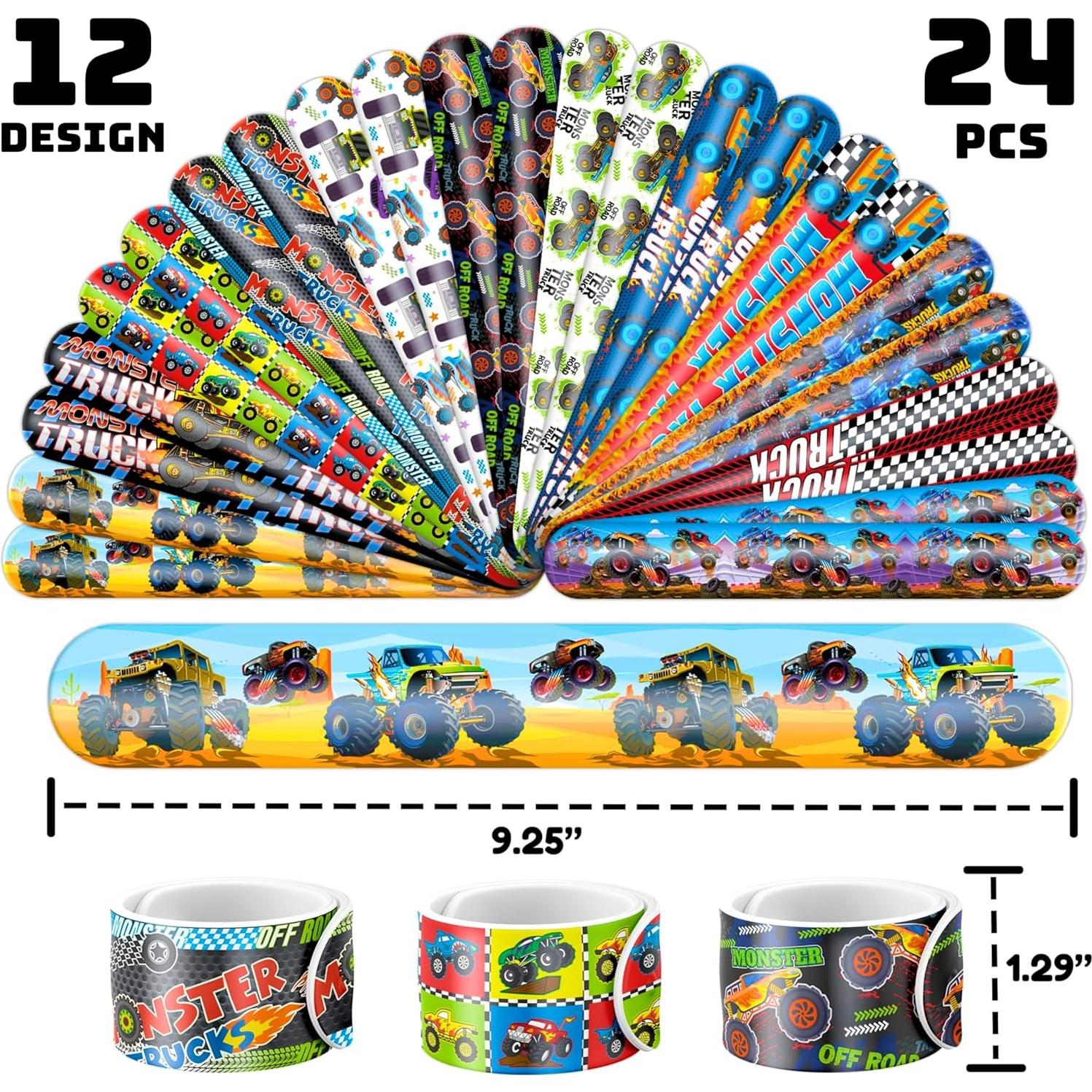 Set Fiesta Camiones Monstruo 72PCS - 48 Tatuajes + 24 Pulseras