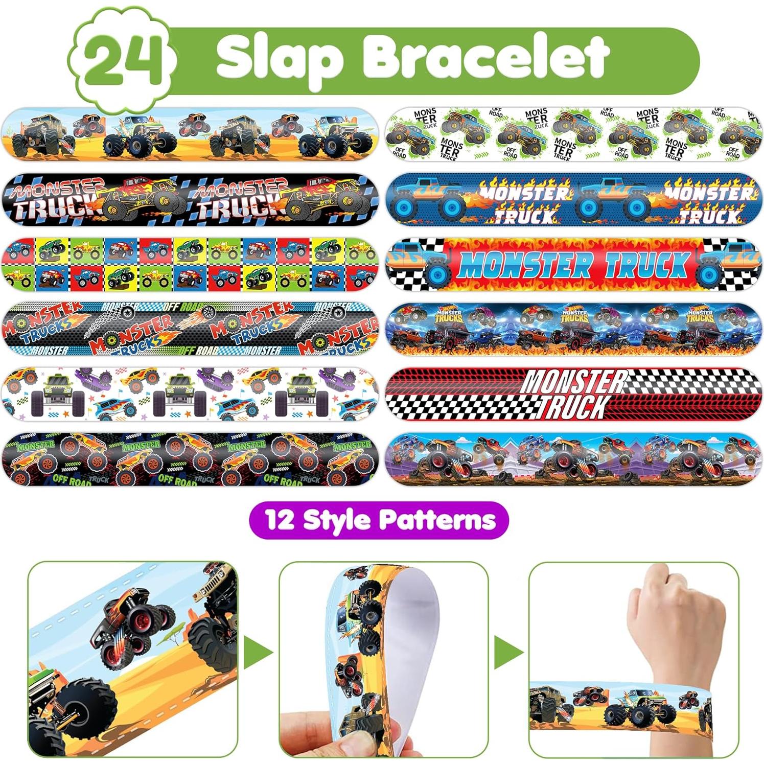 Set Fiesta Camiones Monstruo 72PCS - 48 Tatuajes + 24 Pulseras