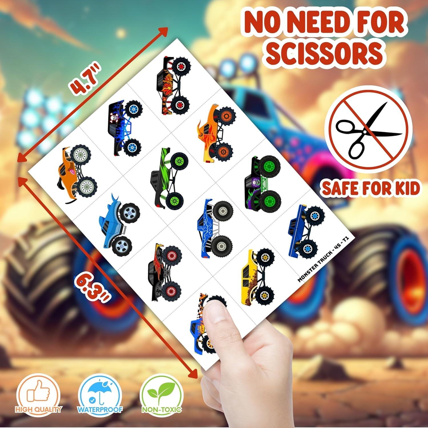 Set Fiesta Camiones Monstruo 72PCS - 48 Tatuajes + 24 Pulseras