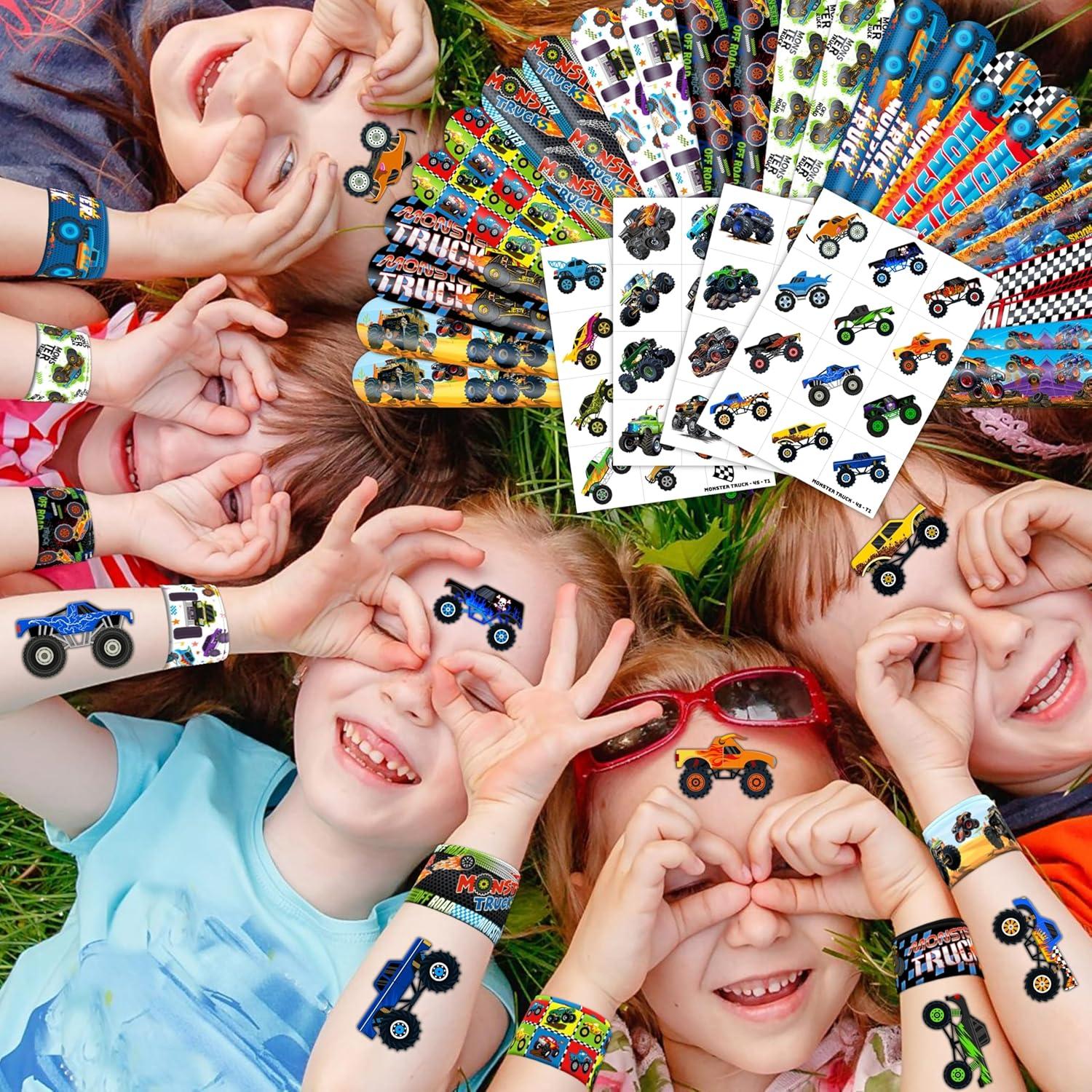 Set Fiesta Camiones Monstruo 72PCS - 48 Tatuajes + 24 Pulseras