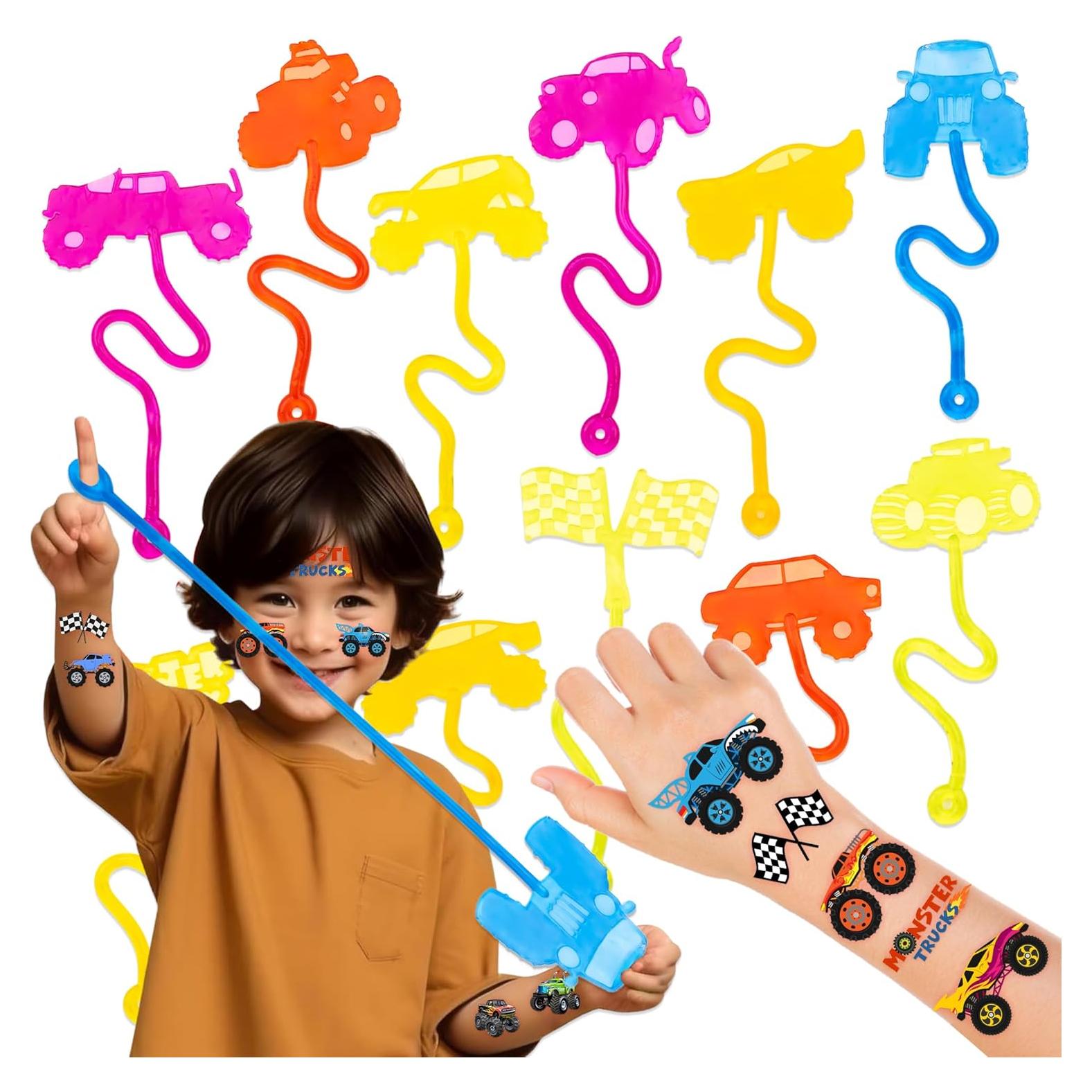 48PCS Fiesta Camiones Monstruo - 24 Tatuajes + 24 Manos Pegajosas