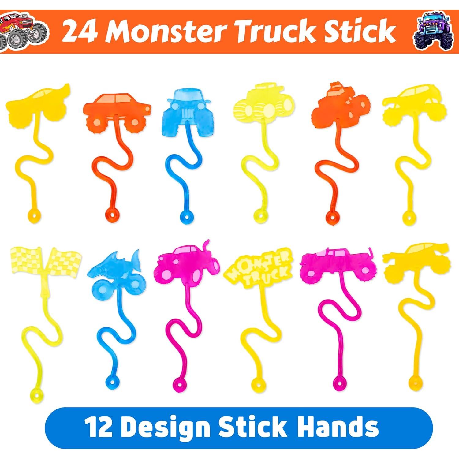 48PCS Fiesta Camiones Monstruo - 24 Tatuajes + 24 Manos Pegajosas