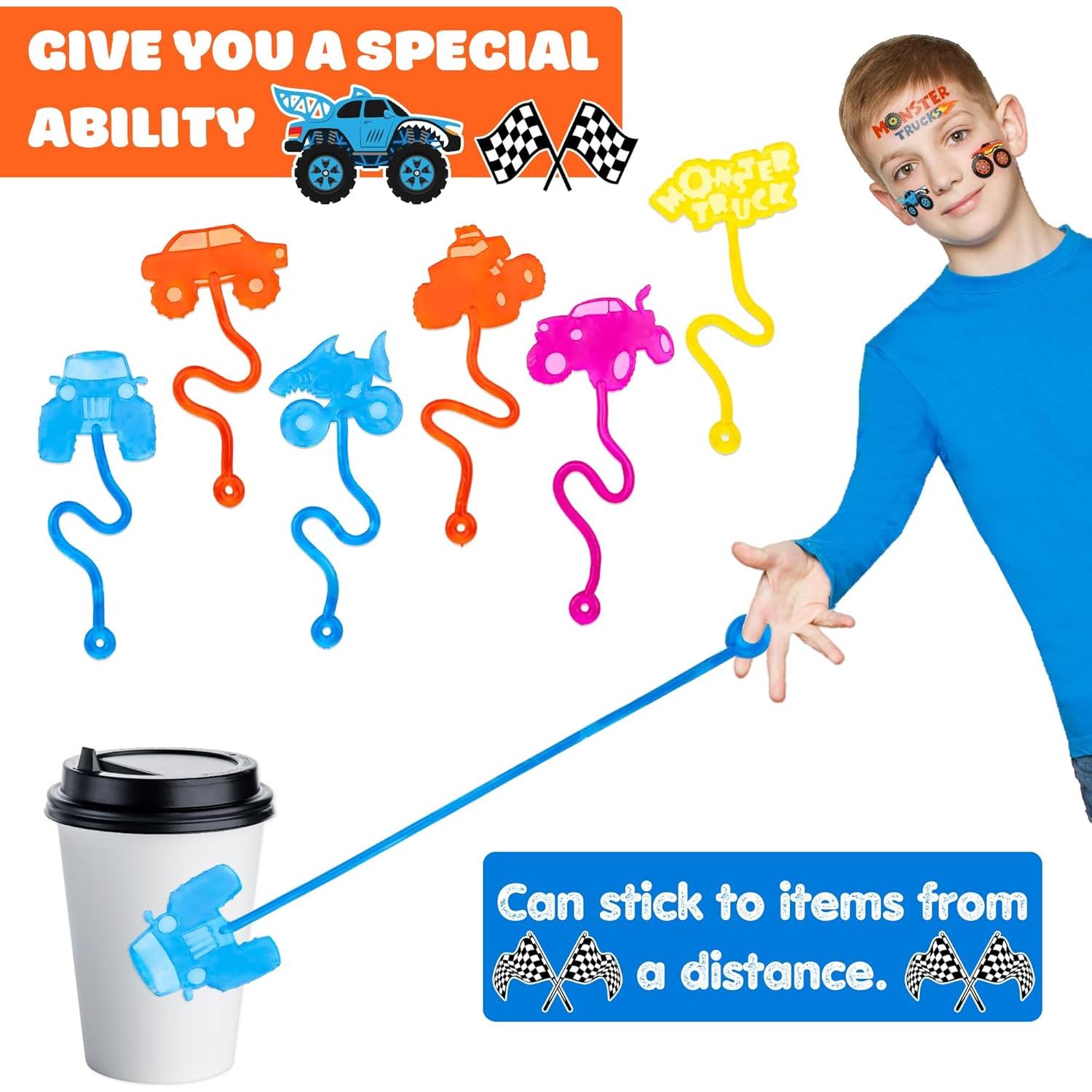 48PCS Fiesta Camiones Monstruo - 24 Tatuajes + 24 Manos Pegajosas