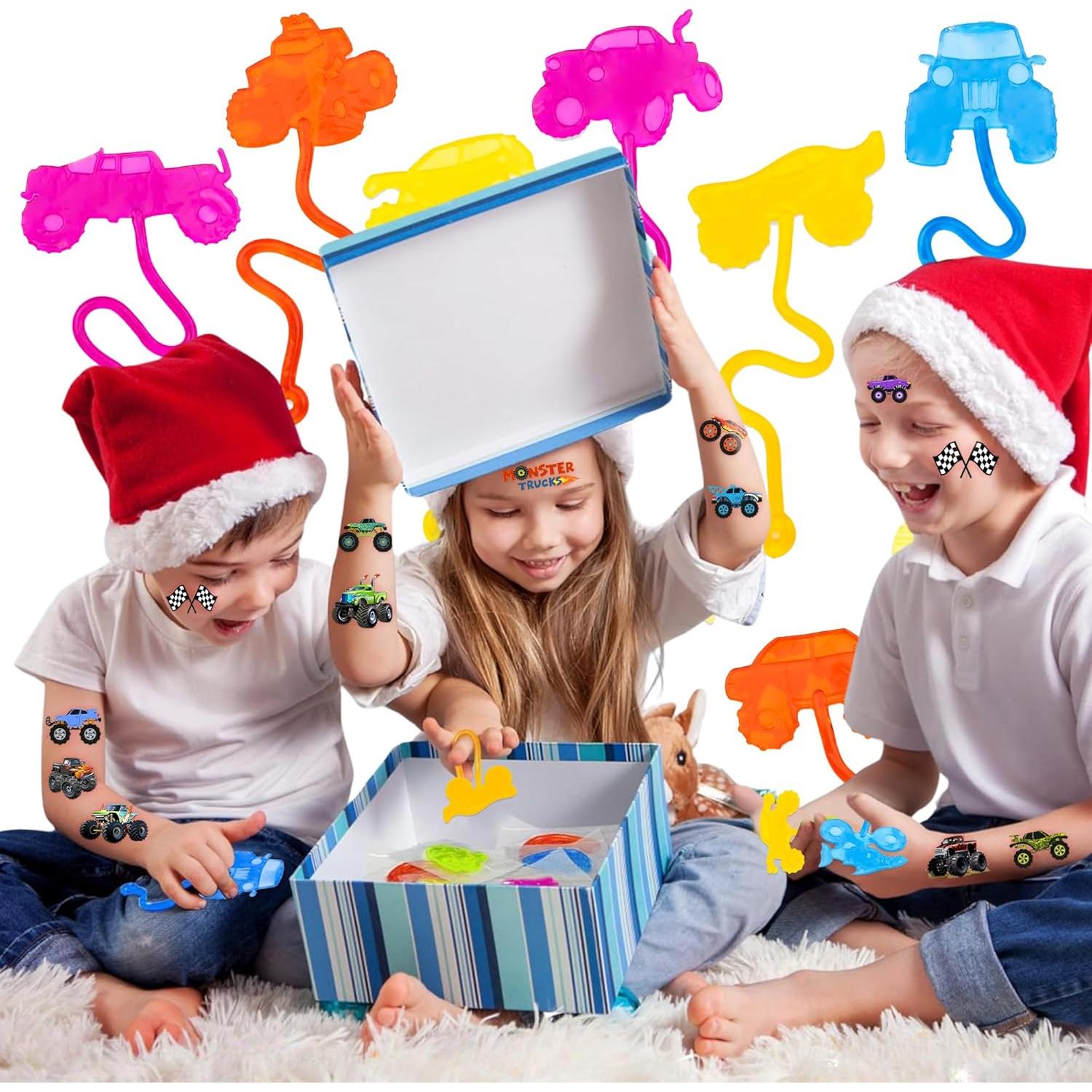48PCS Fiesta Camiones Monstruo - 24 Tatuajes + 24 Manos Pegajosas