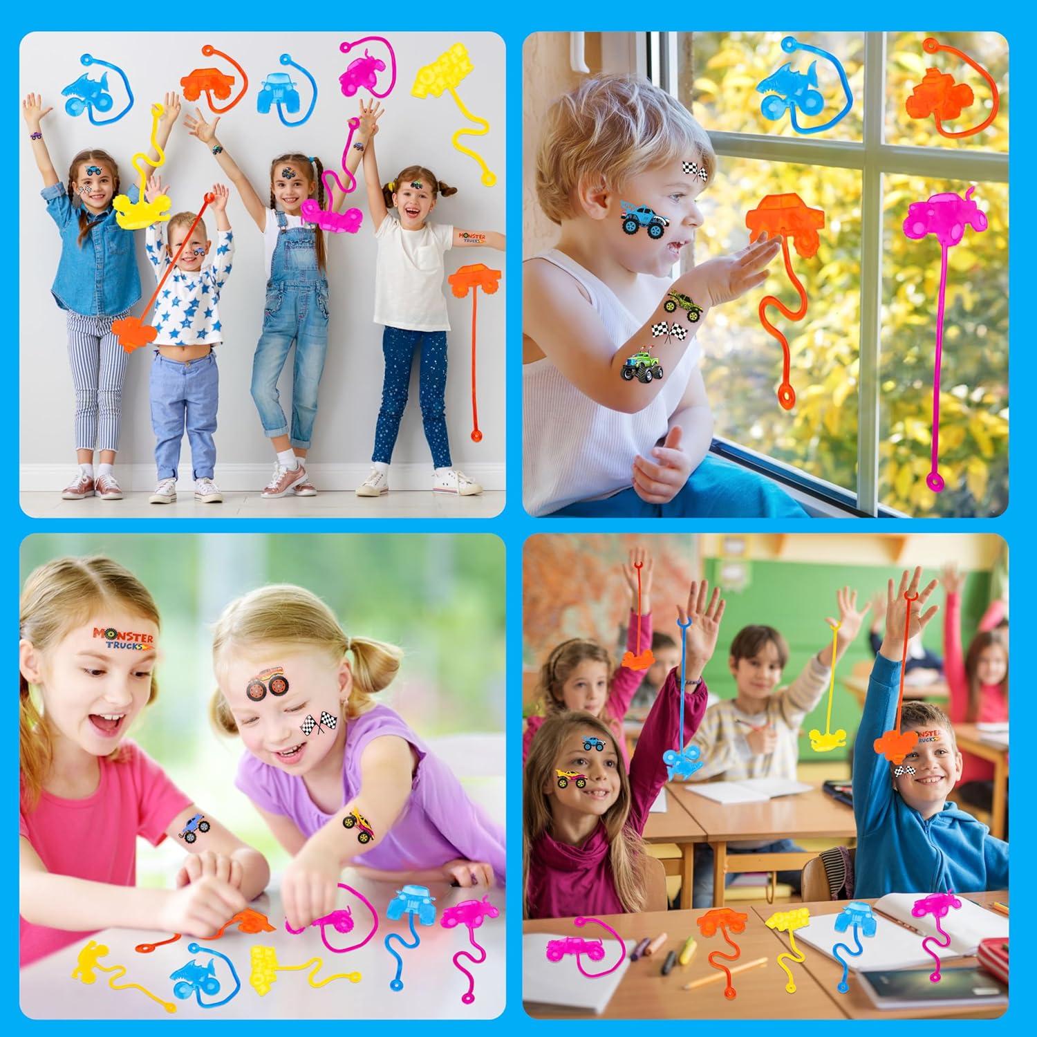 48PCS Fiesta Camiones Monstruo - 24 Tatuajes + 24 Manos Pegajosas