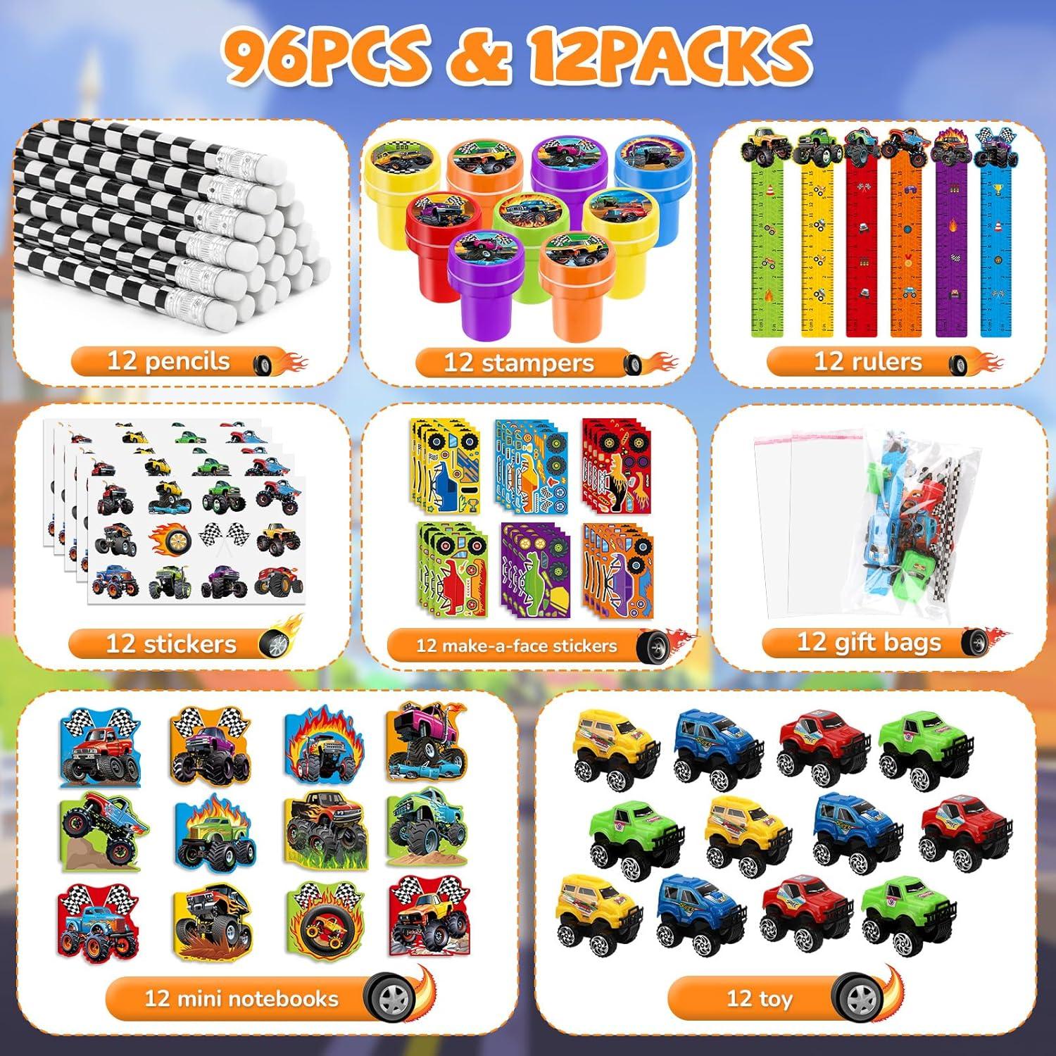Set de Papelería Fiesta Camiones Monstruo BenLouis 96 Piezas