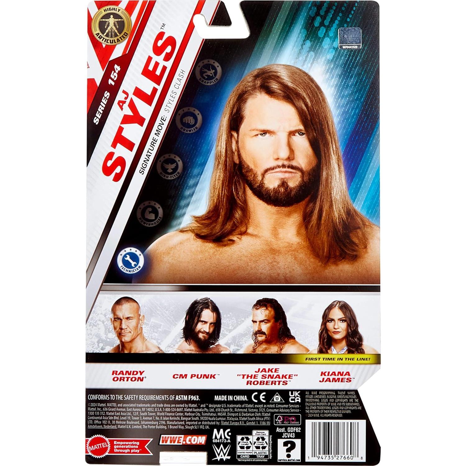 Figura de Acción Mattel WWE AJ Styles 15.24 cm Coleccionable
