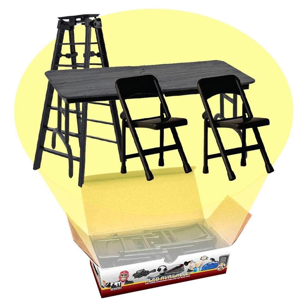 Juego de Escalera, Mesa y Sillas Negras Ultimate para Lucha Libre