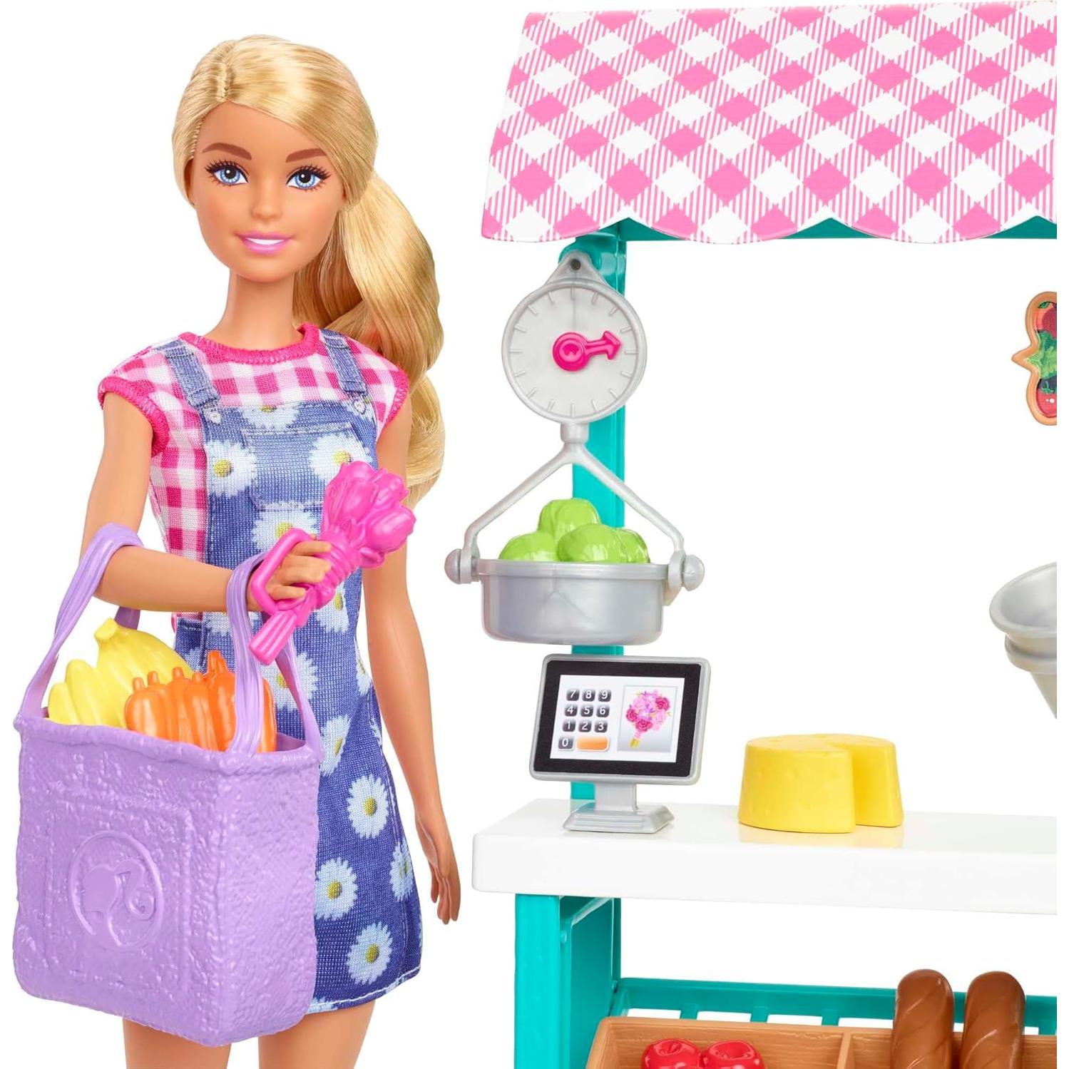 Barbie Careers Playset, Farmers Market Set with Blonde Fashion Doll, Furniture & Accessories