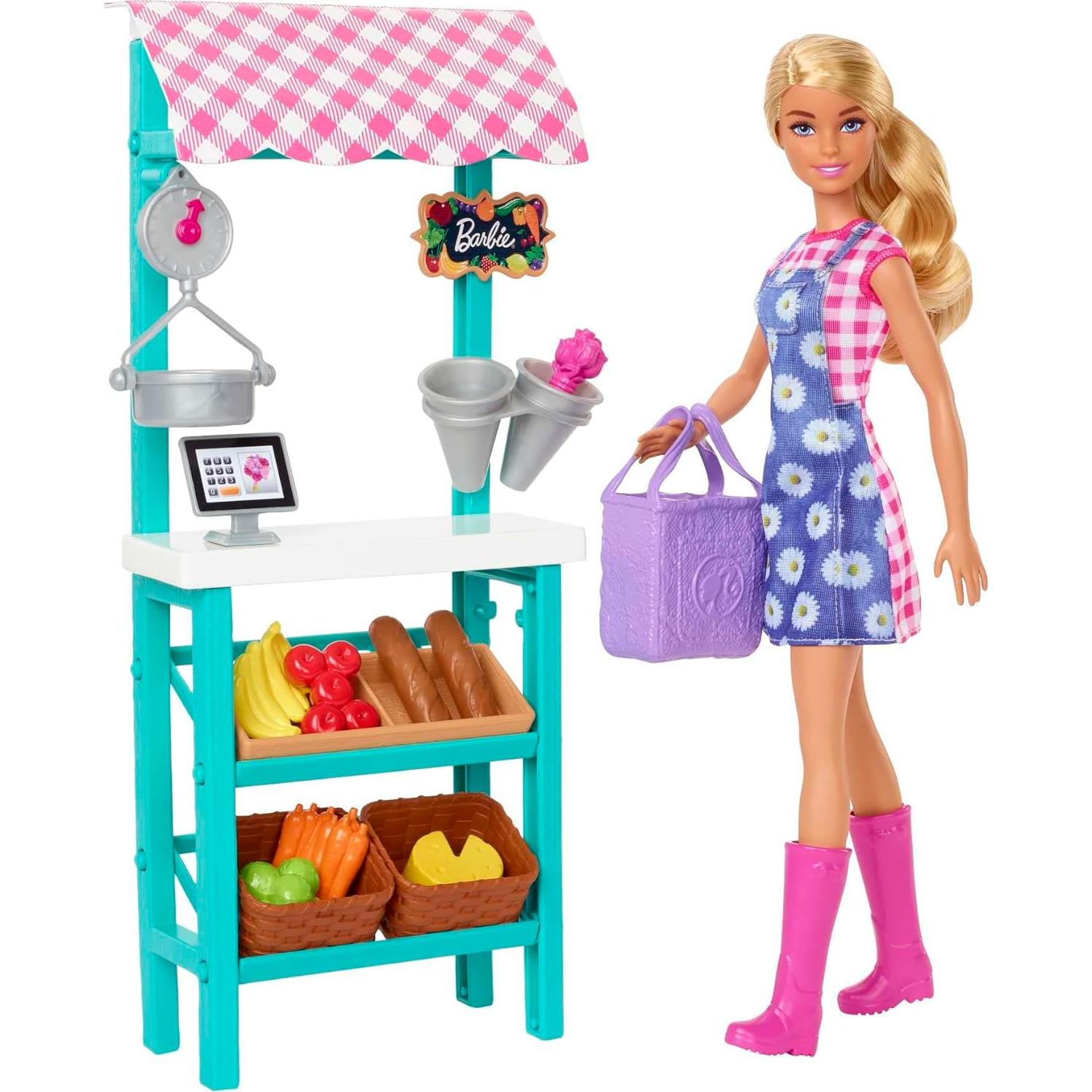 Barbie Careers Playset, Farmers Market Set with Blonde Fashion Doll, Furniture & Accessories