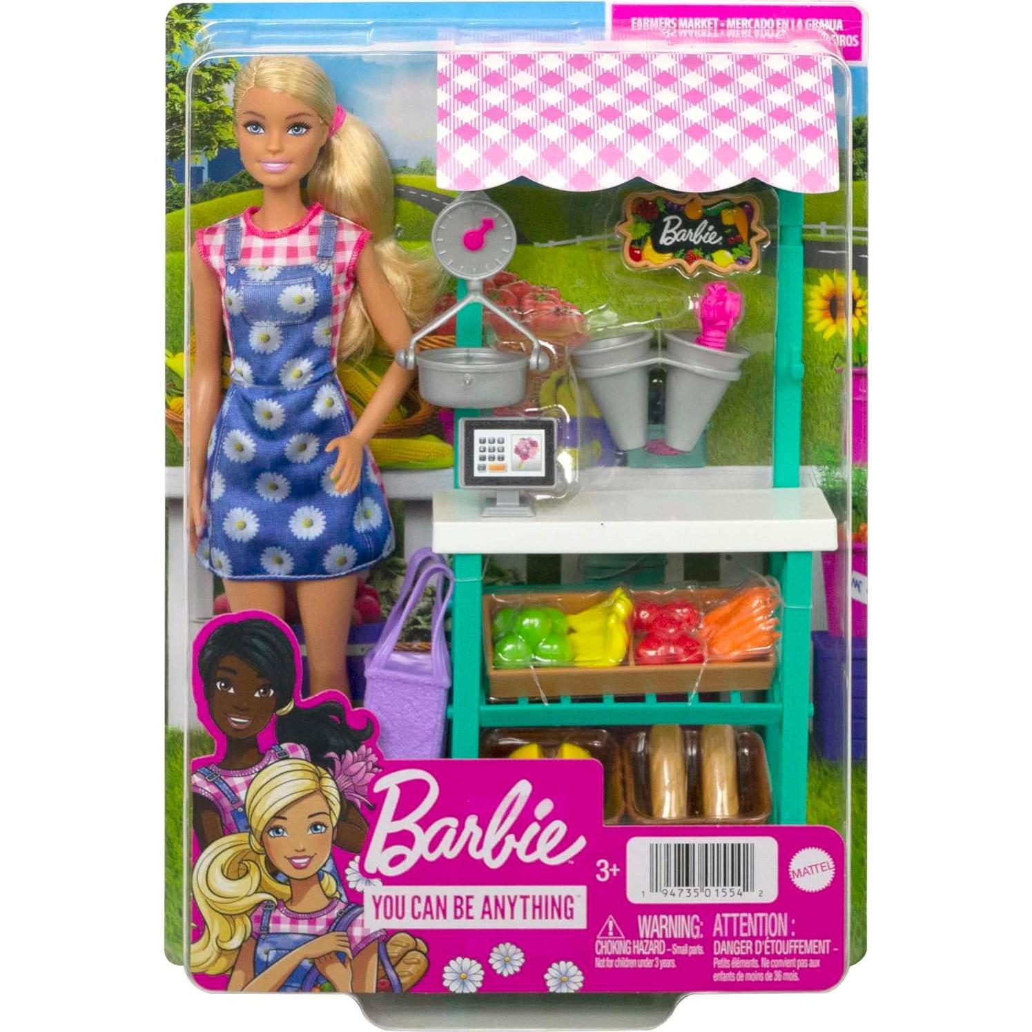 Barbie Careers Playset, Farmers Market Set with Blonde Fashion Doll, Furniture & Accessories