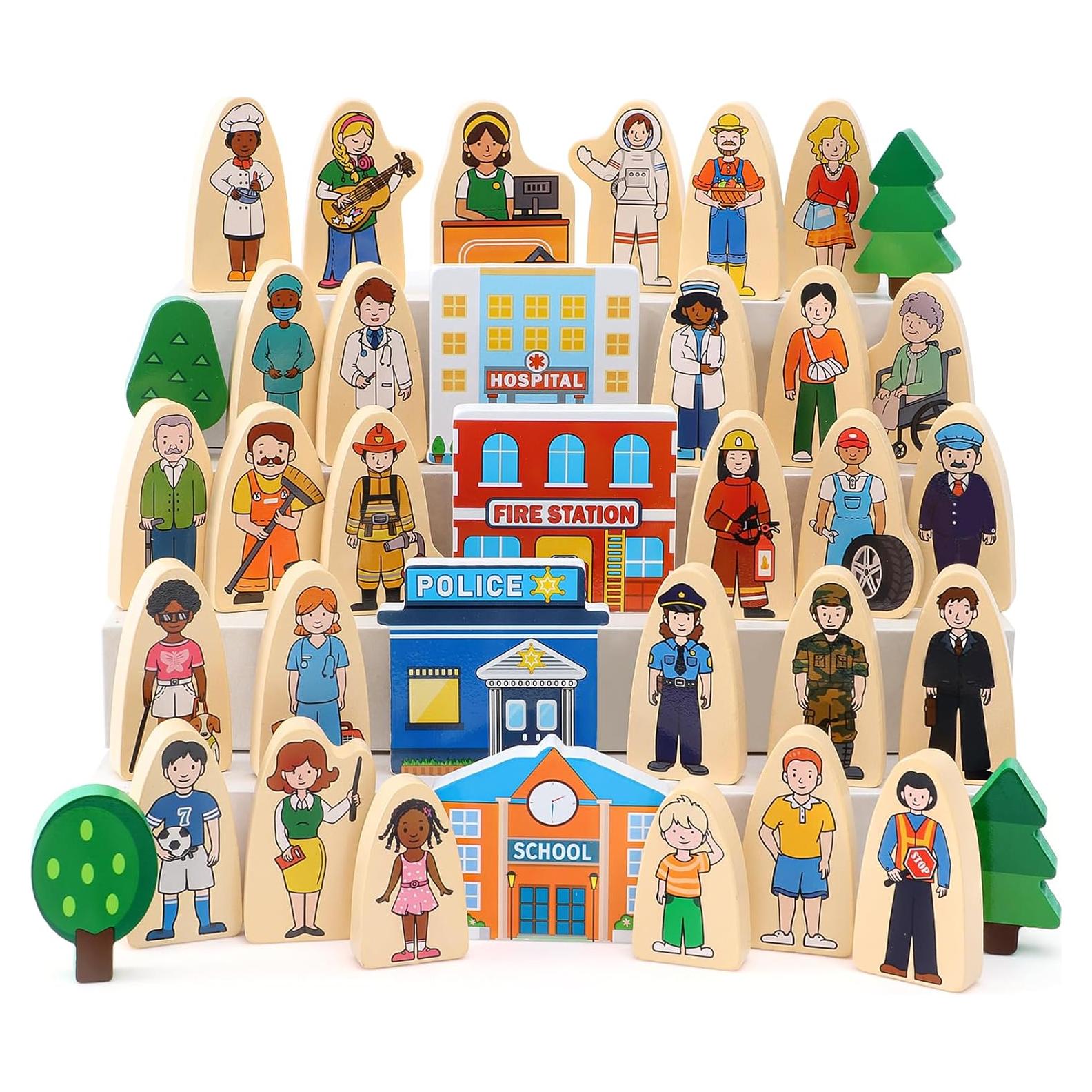 Juguetes de Rol de Madera Atoylink 36 Piezas para Niños