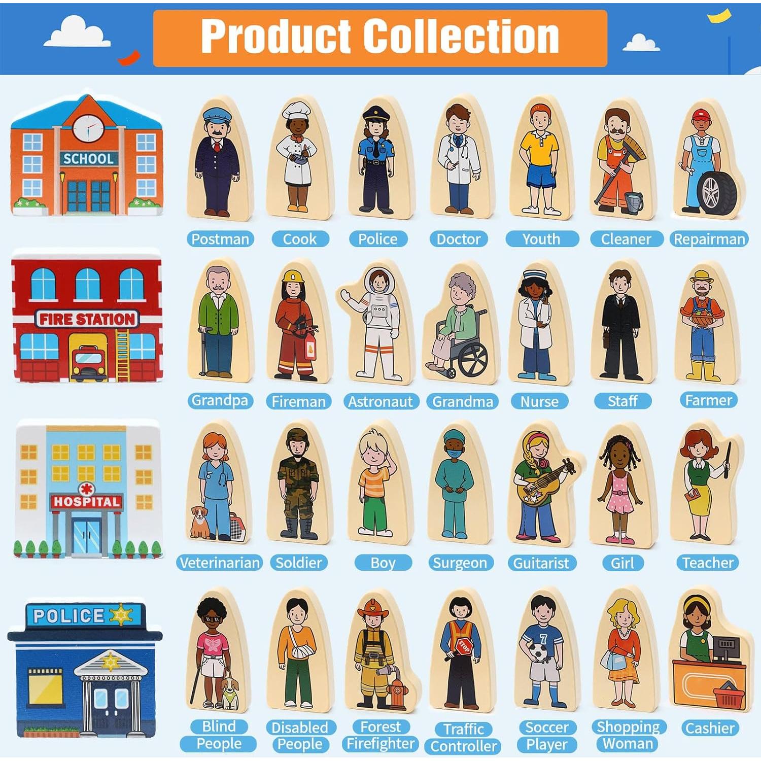 Juguetes de Rol de Madera Atoylink 36 Piezas para Niños