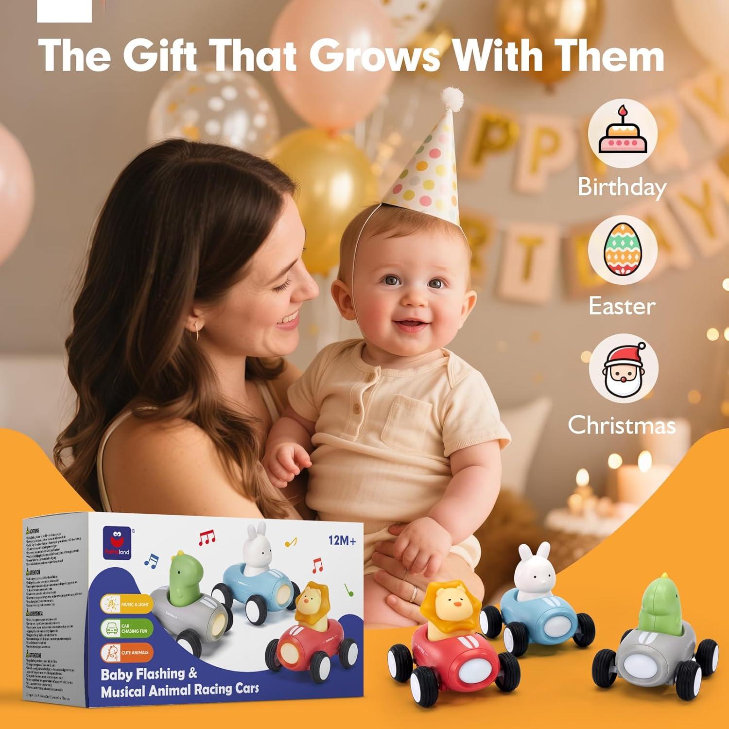 Juguetes de Coche Push and Go Hahaland 3 PCS con Luz y Música