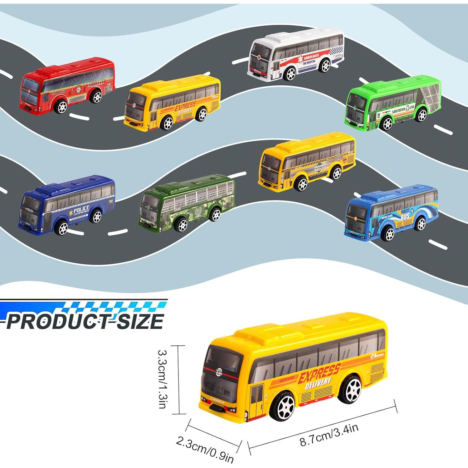 Set de 16 Juguetes de Vehículos Autobús de Ciudad a Retroceso