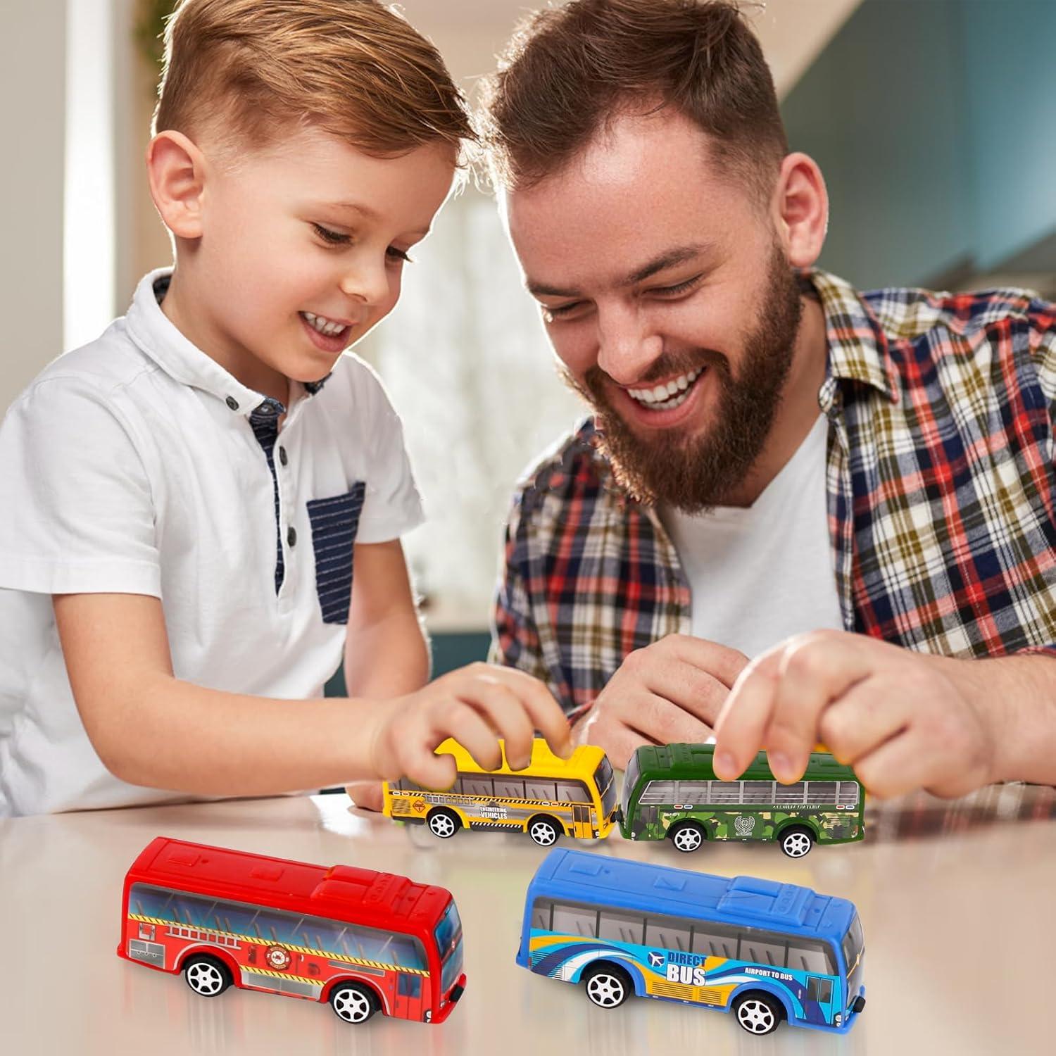 Set de 16 Juguetes de Vehículos Autobús de Ciudad a Retroceso