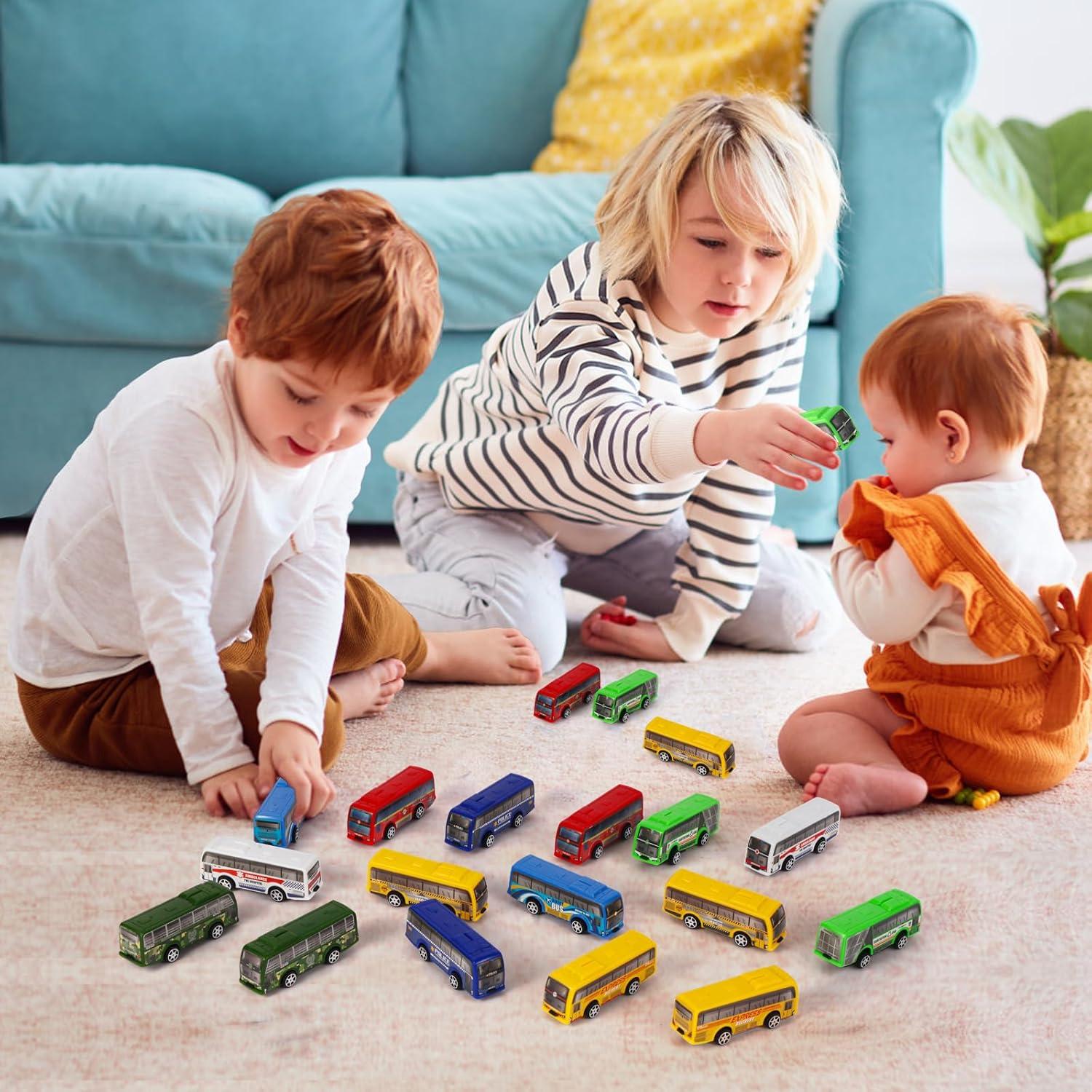 Set de 16 Juguetes de Vehículos Autobús de Ciudad a Retroceso