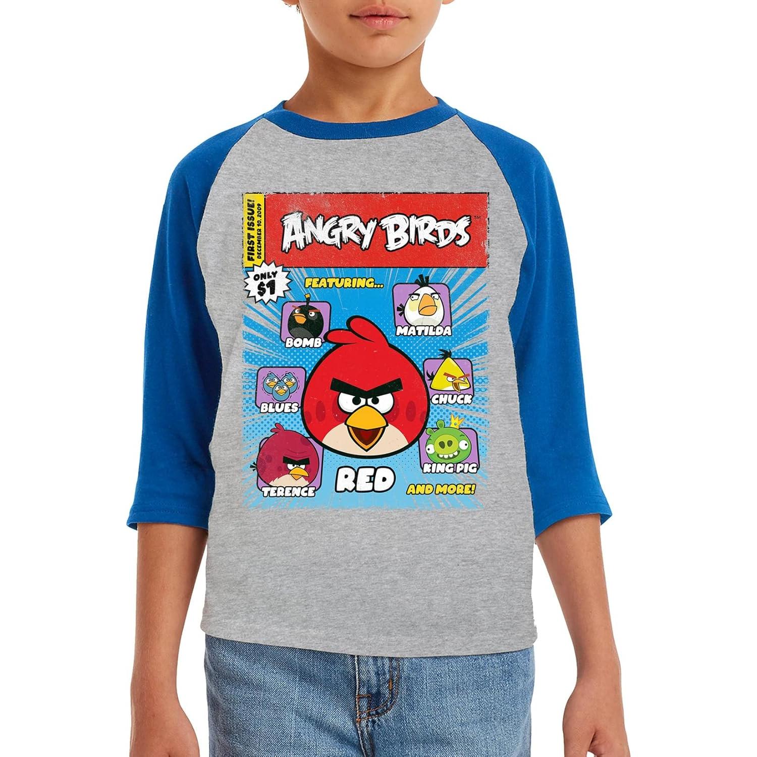 Camiseta Raglan 3/4 Angry Birds 100% Algodón Unisex X-Grande