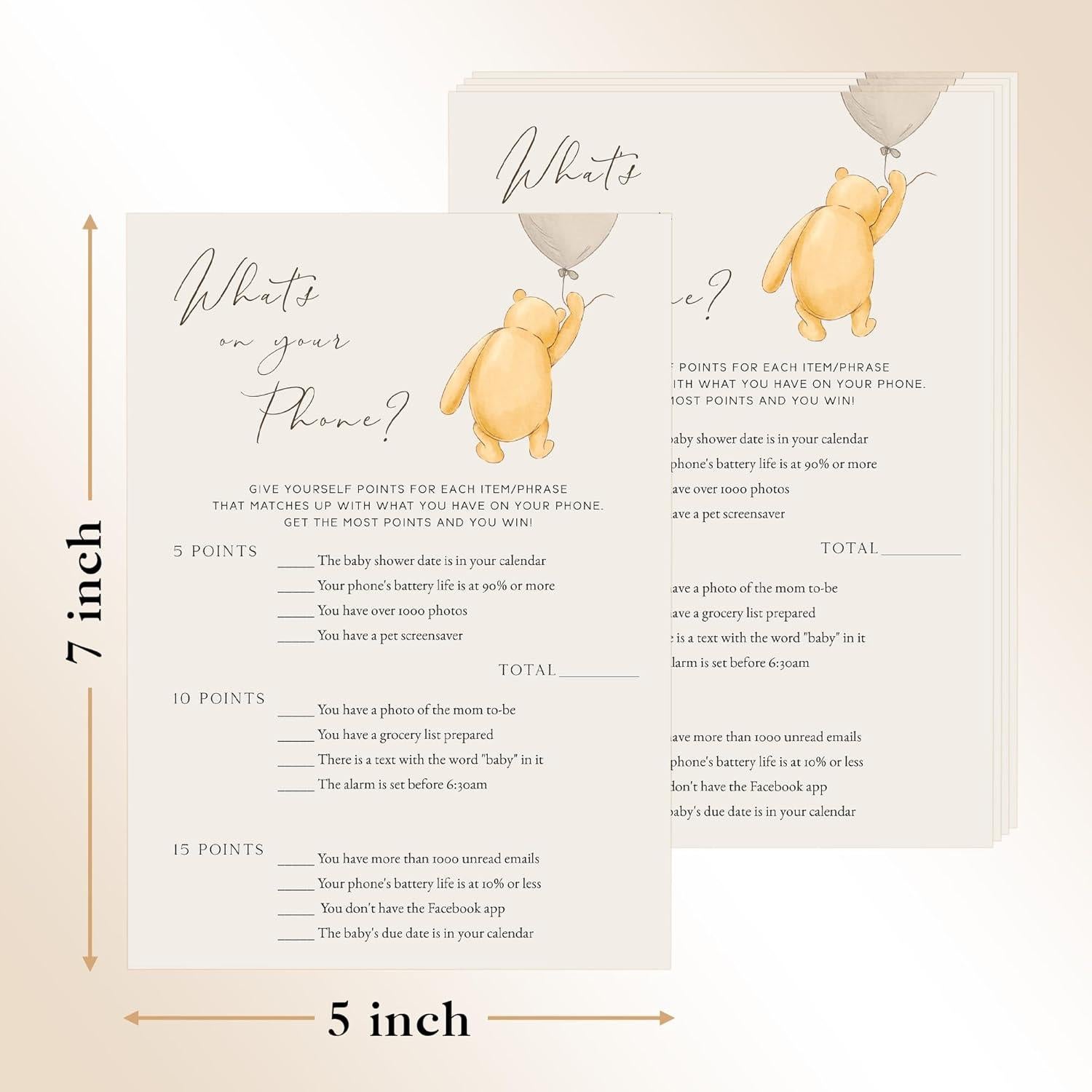 Juego de Baby Shower Winnie Pooh - 30 Tarjetas Adivinanzas