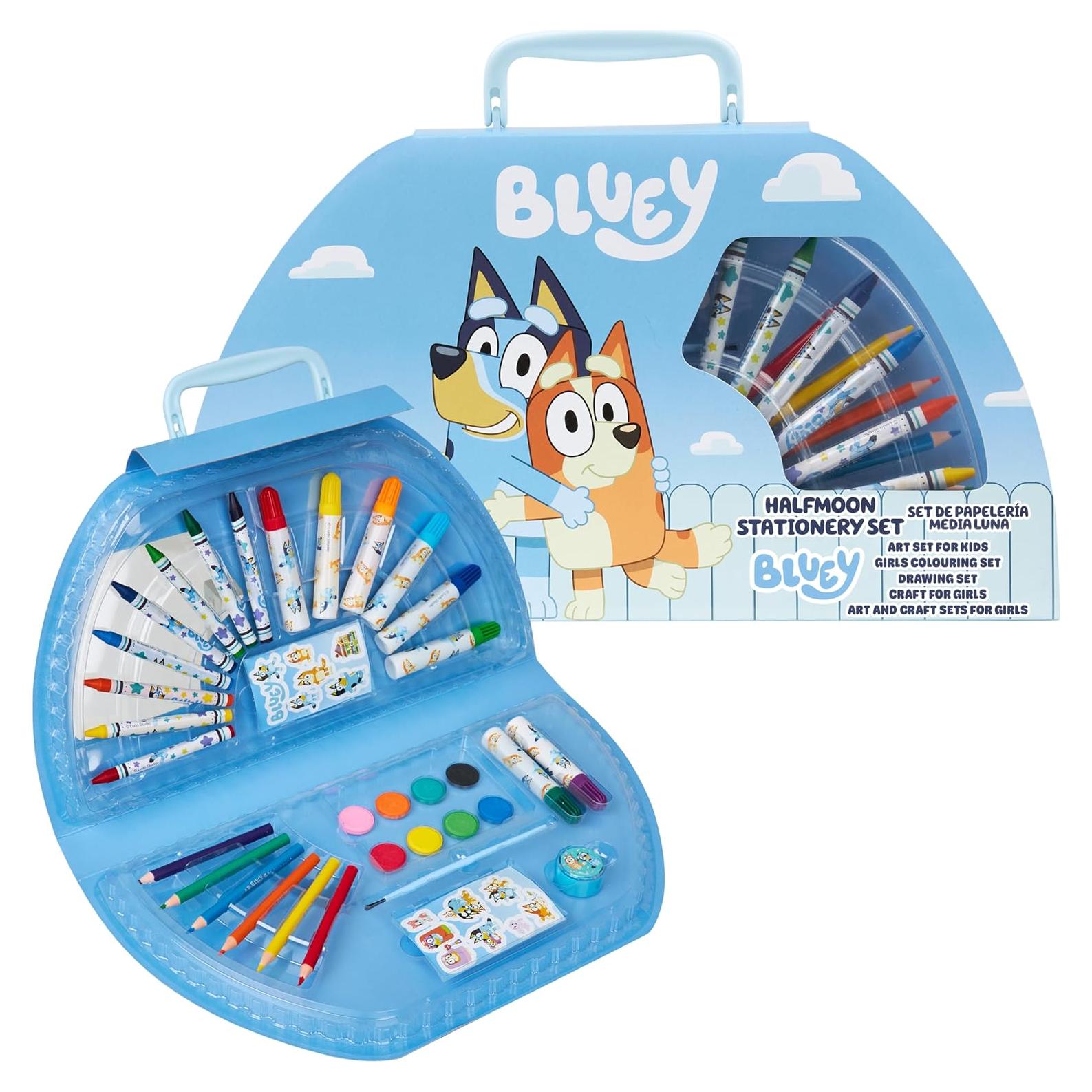 Kit de Dibujo Bluey 120 Piezas Estuche Azul Media Luna