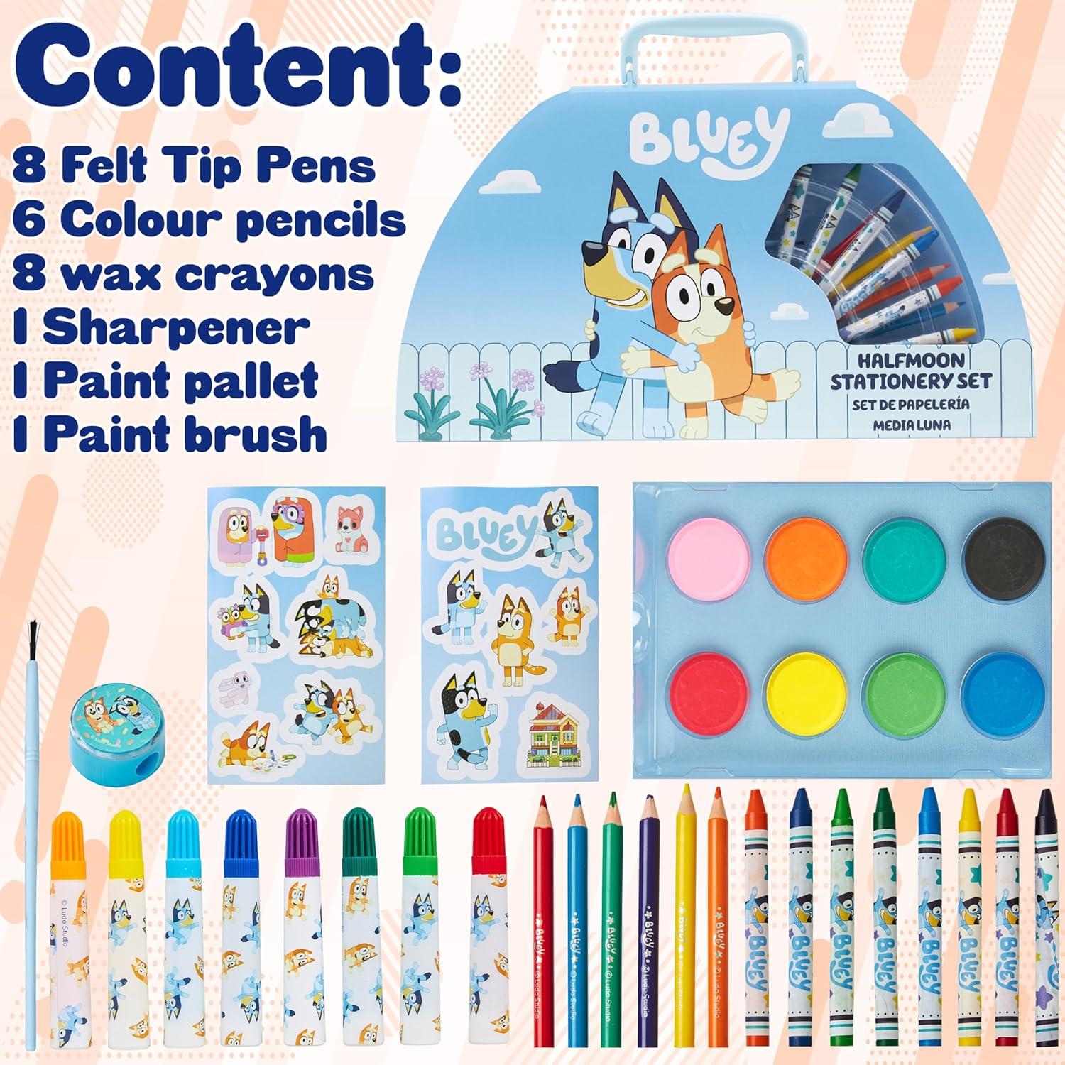 Kit de Dibujo Bluey 120 Piezas Estuche Azul Media Luna