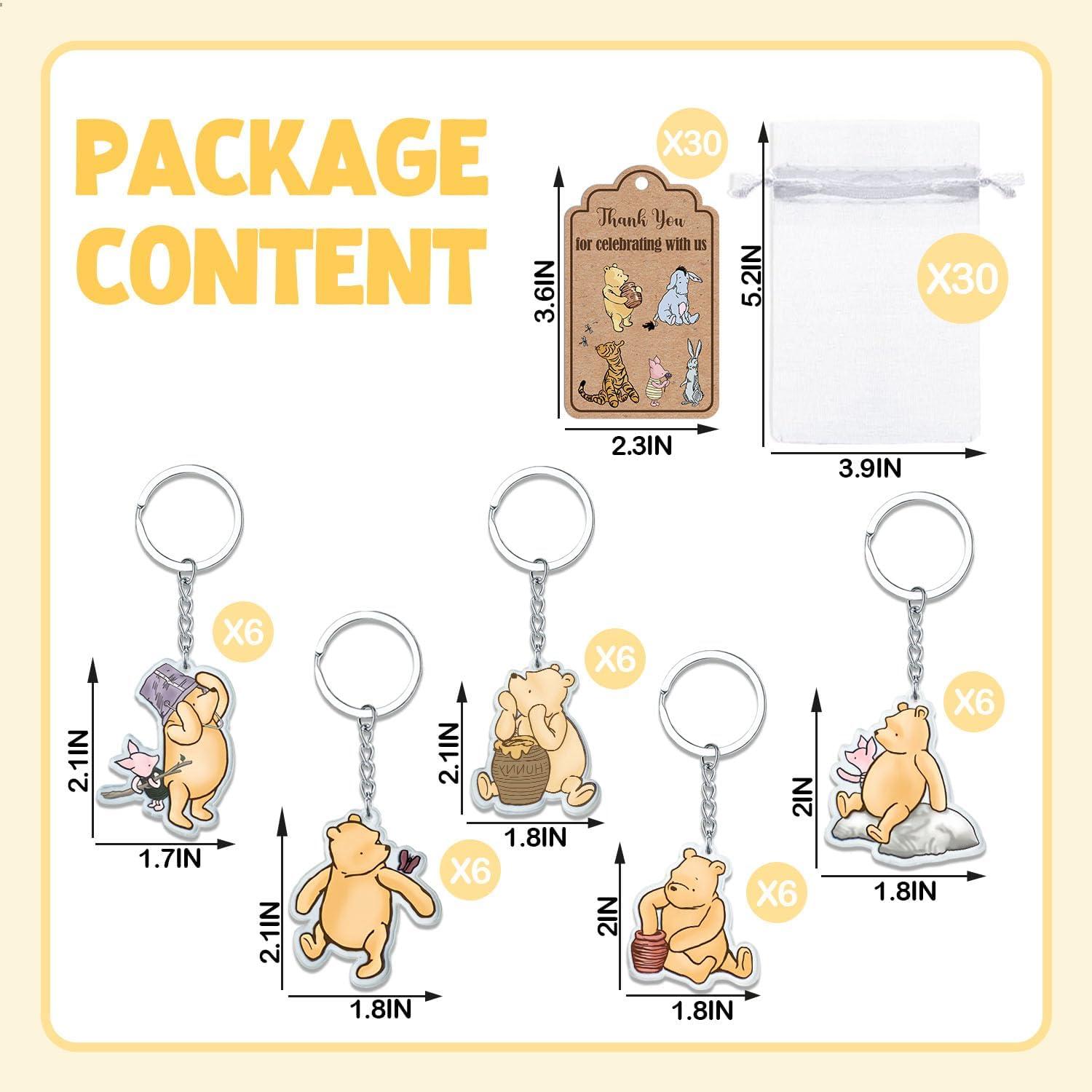 Juego de Recuerdos Baby Shower Winnie 30 Invitados Llaveros