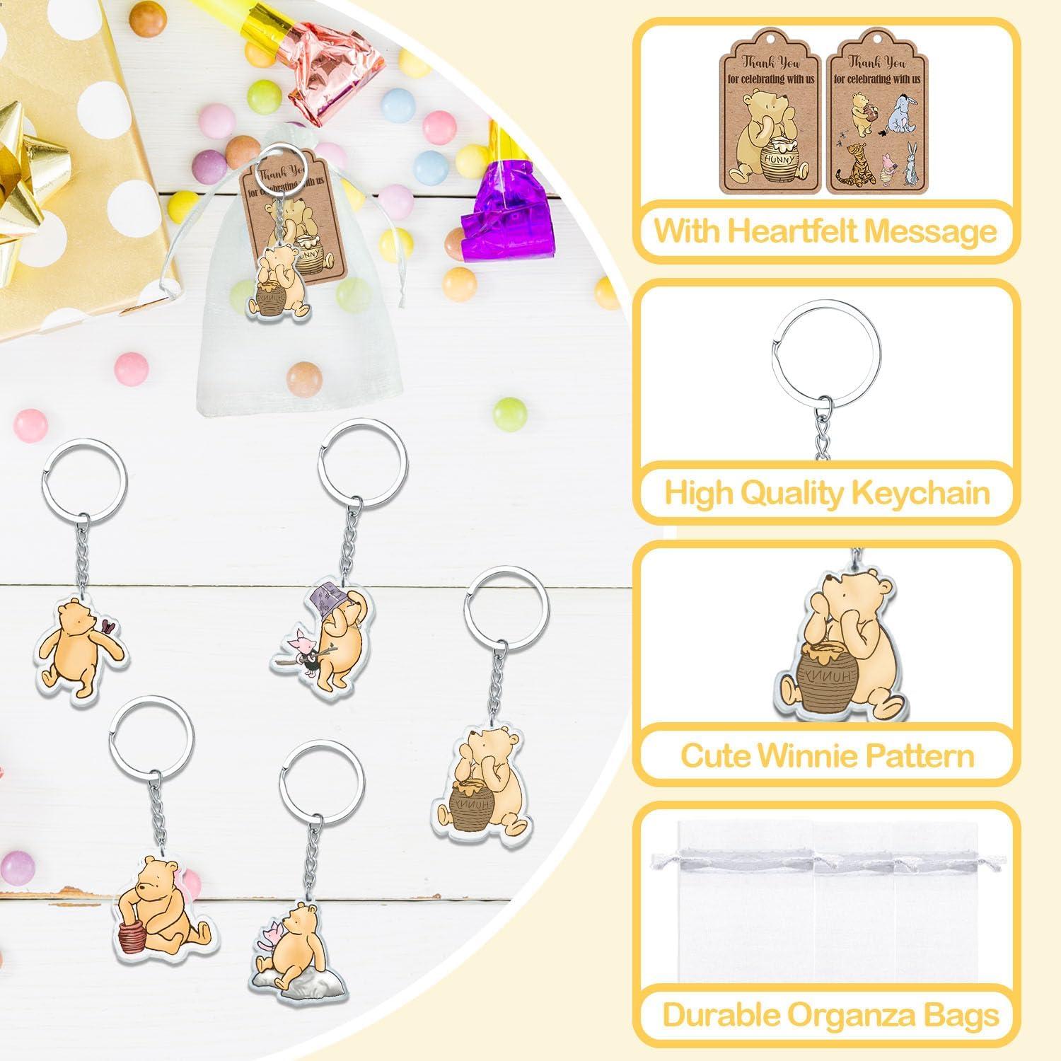 Juego de Recuerdos Baby Shower Winnie 30 Invitados Llaveros