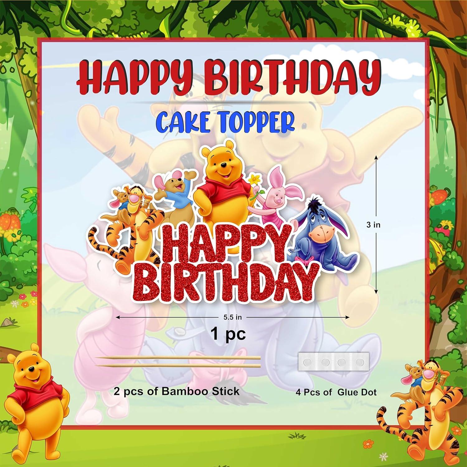 Topper de pastel de cumpleaños Winnie the Pooh - 14x14 cm