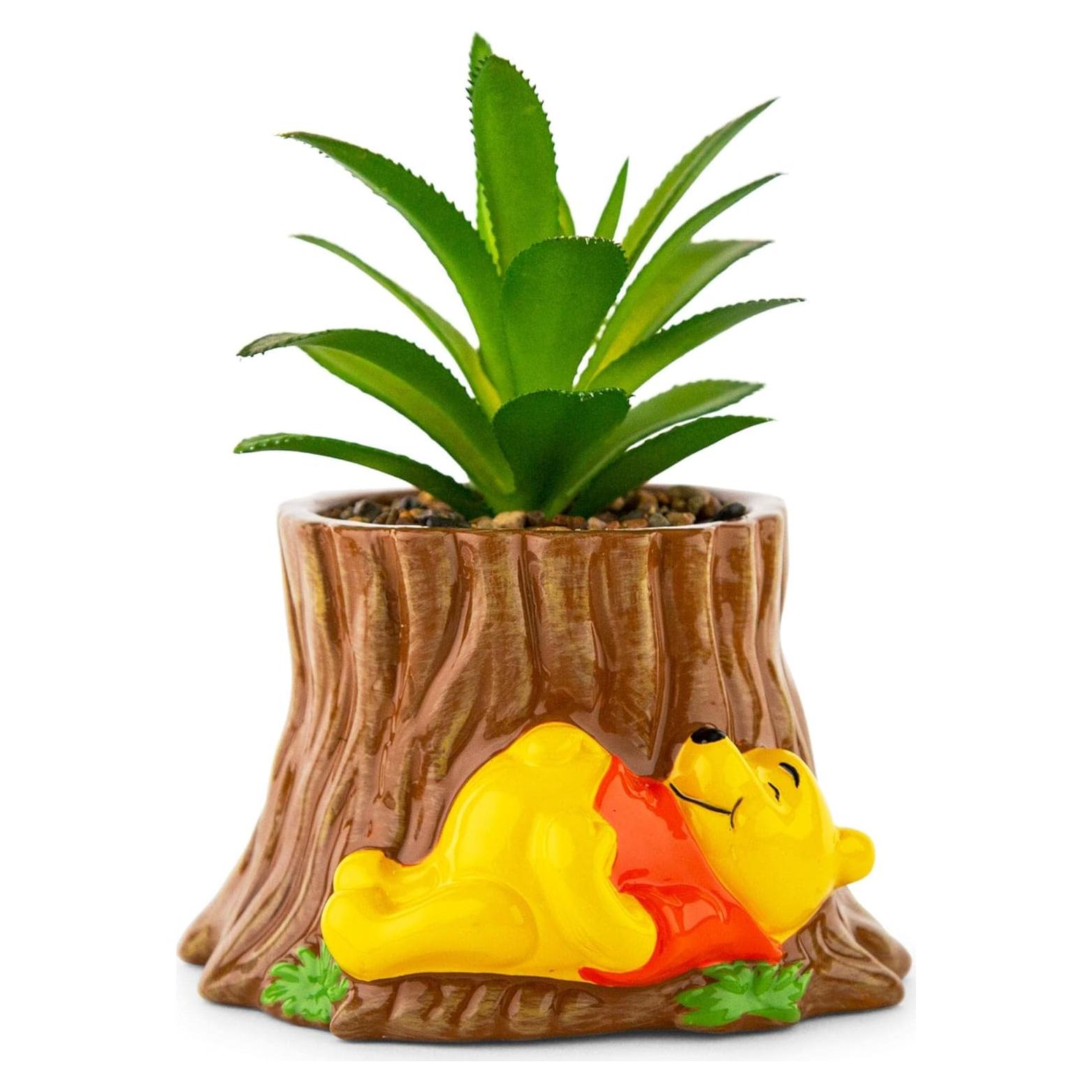 Macetero Cerámico Winnie the Pooh con Suculenta Artificial 12.7cm