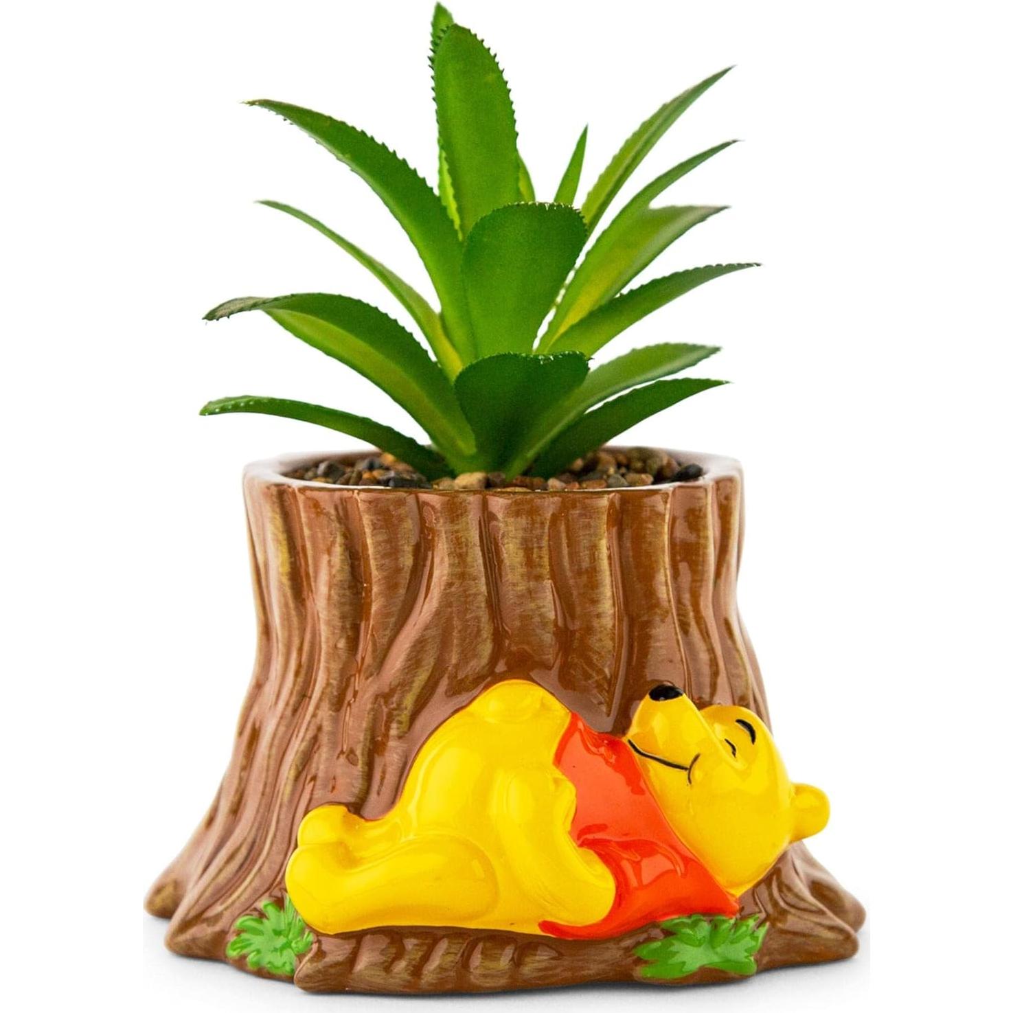 Macetero Cerámico Winnie the Pooh con Suculenta Artificial 12.7cm