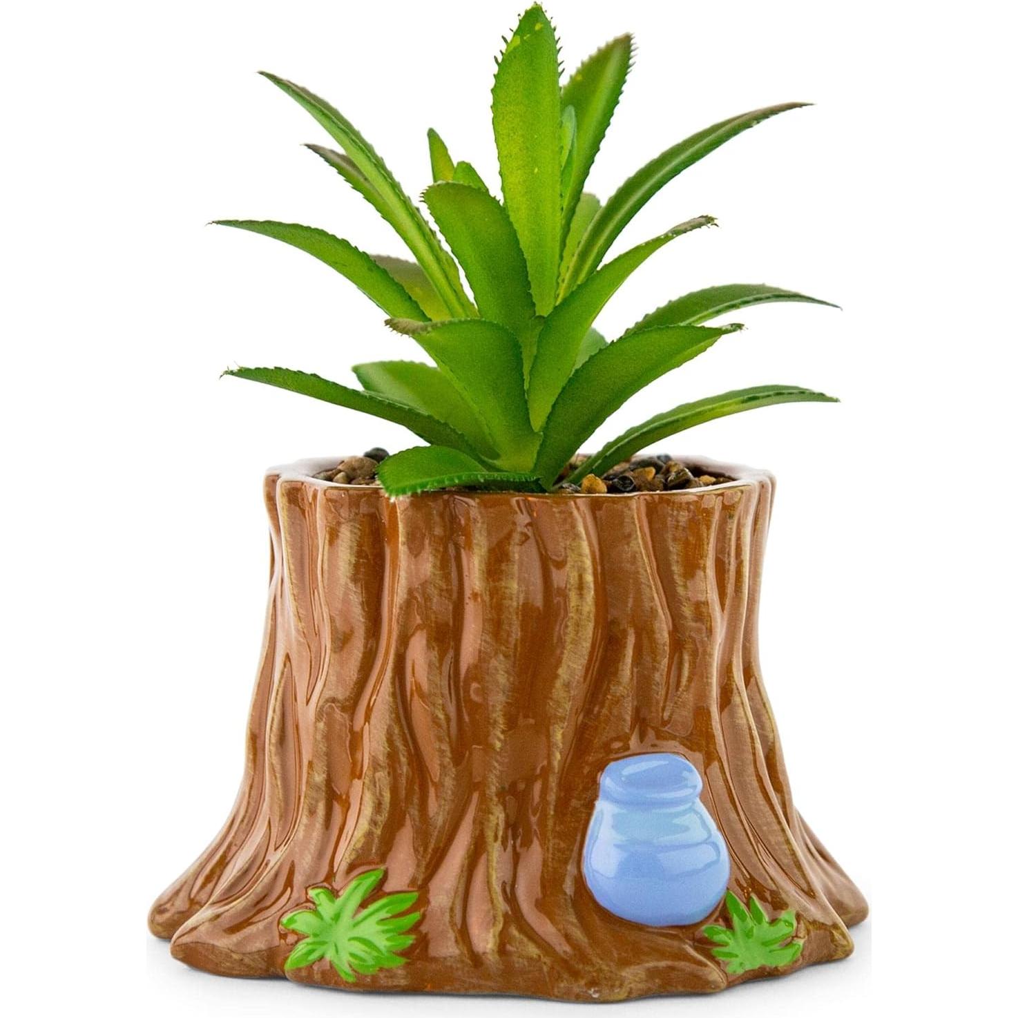 Macetero Cerámico Winnie the Pooh con Suculenta Artificial 12.7cm