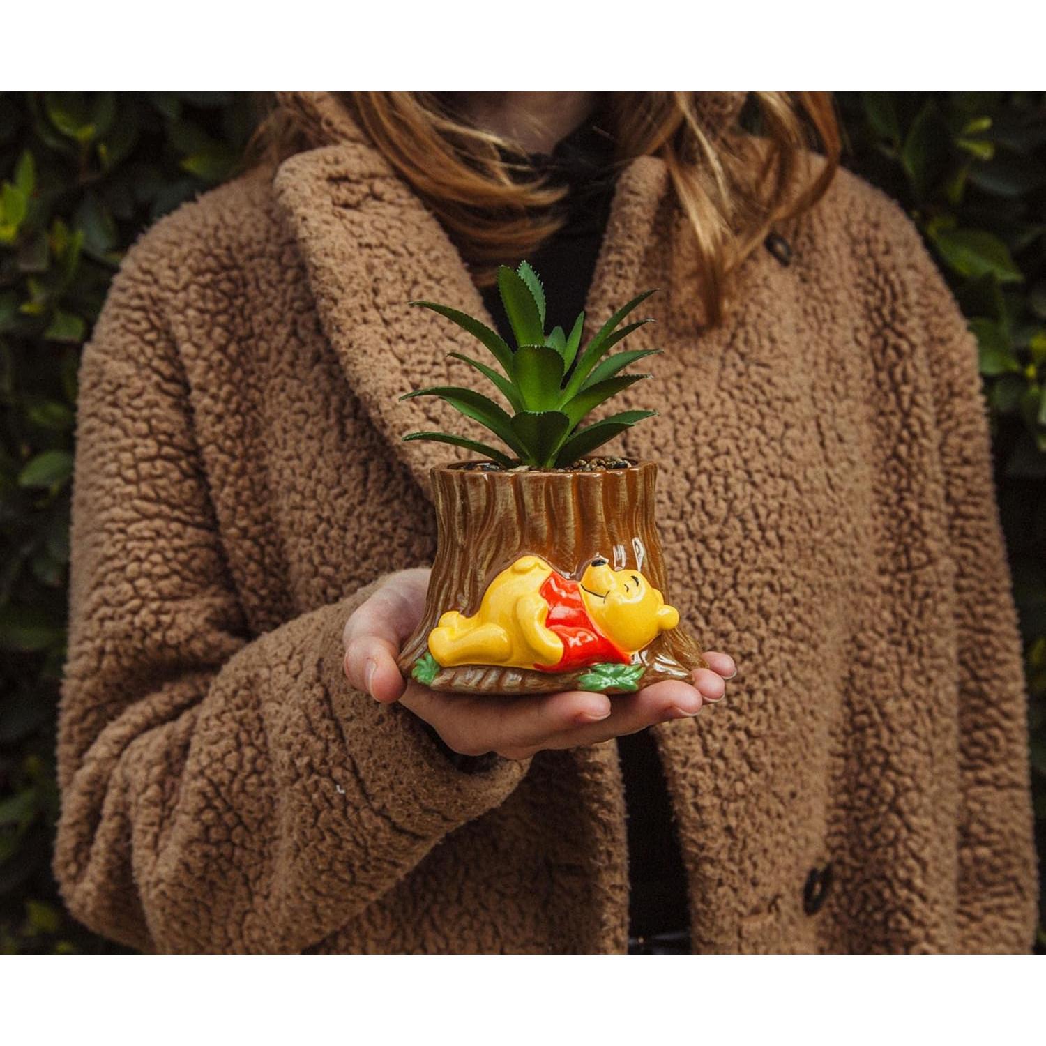 Macetero Cerámico Winnie the Pooh con Suculenta Artificial 12.7cm