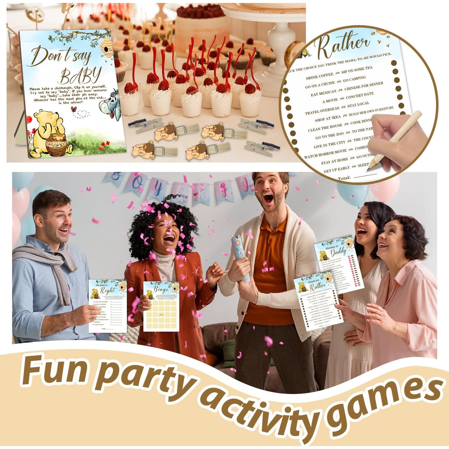 Juego de Tarjetas para Baby Shower Winnie 101 Pcs - 6 Juegos