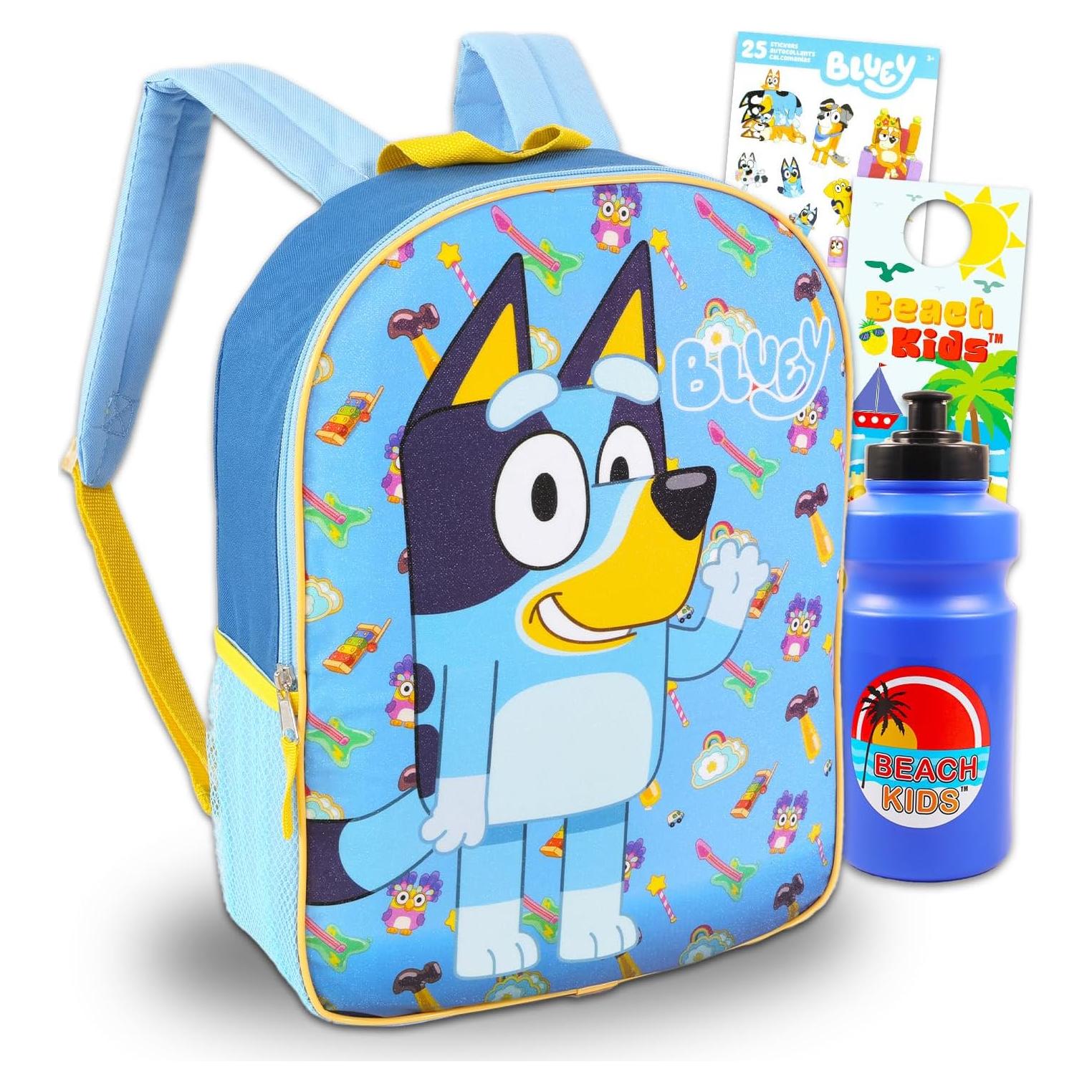 Mochila Escolar Bluey para Niños 38 cm + Botella y Stickers