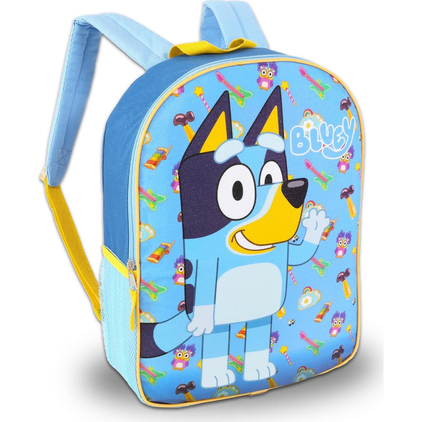 Mochila Escolar Bluey para Niños 38 cm + Botella y Stickers