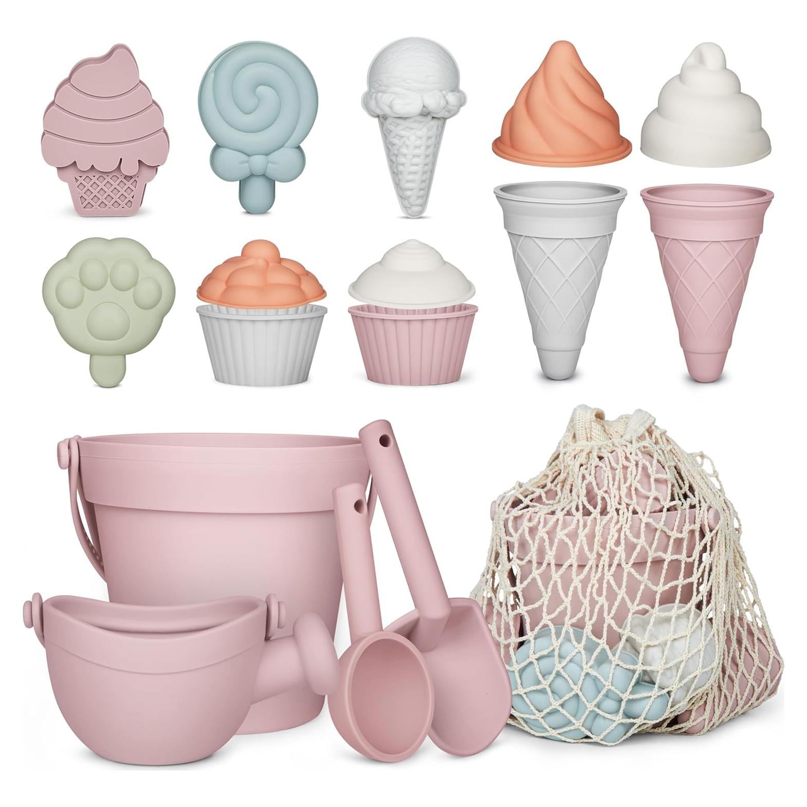 Set de Juguetes de Playa de Silicona MarcZero 17 Piezas Rosa