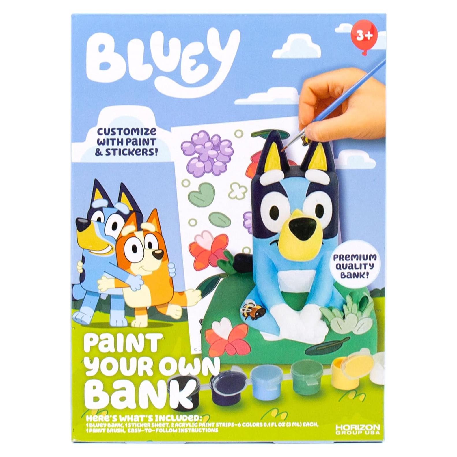 Banco de Cerdo Pintable Bluey con 12 Pinturas y Stickers