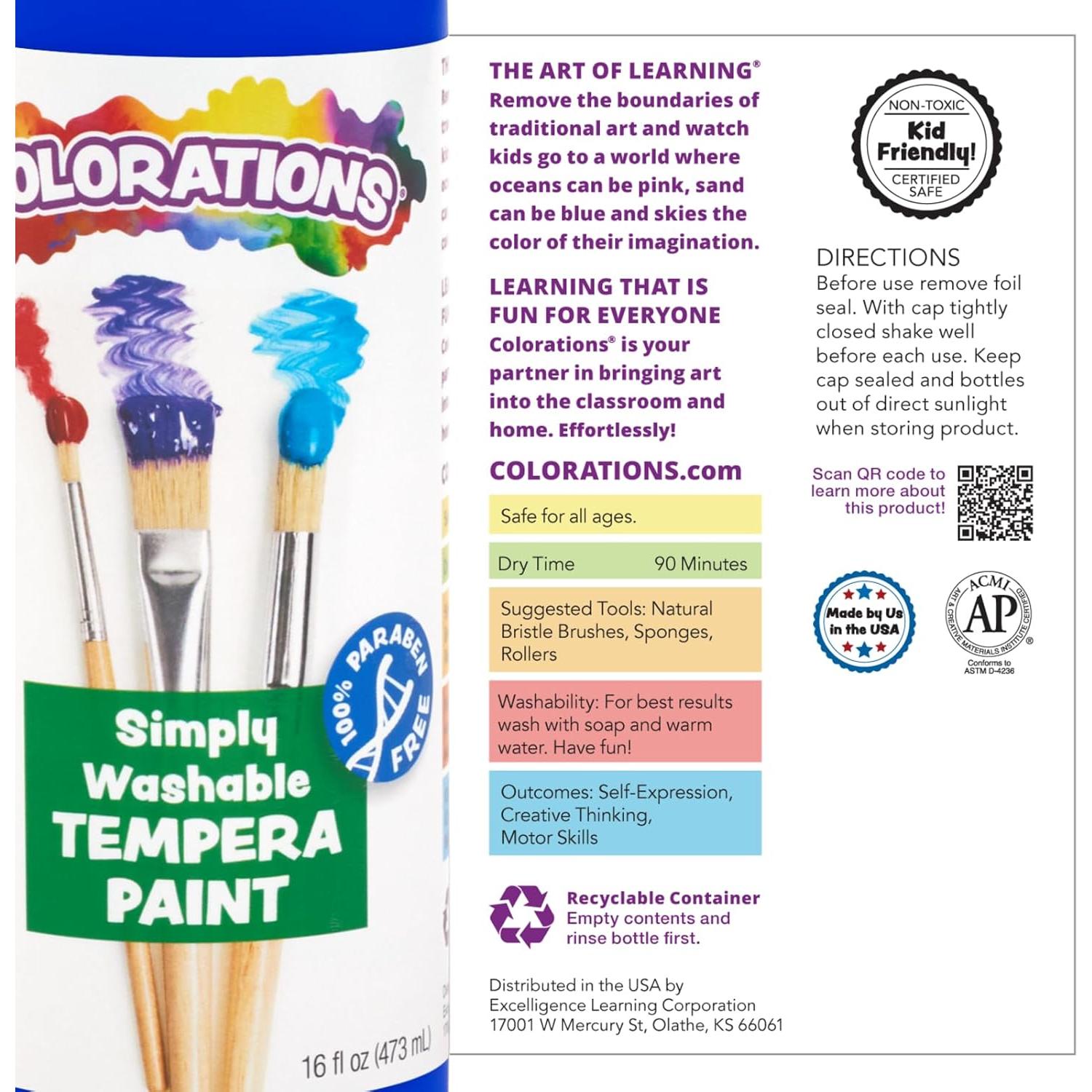 Pintura Tempera Lavable Coloraciones Set 11 Colores 473ml