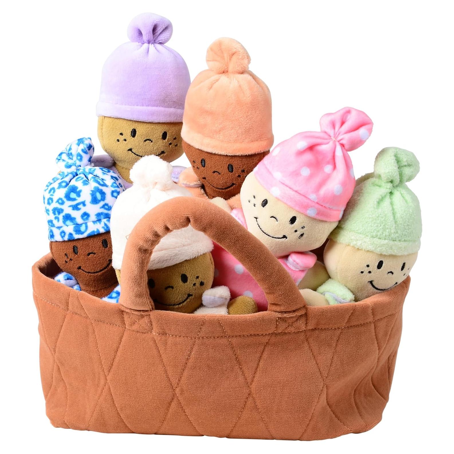 Set de 6 Muñecas de Peluche Multiculturales en Cesta - Mentes Creativas