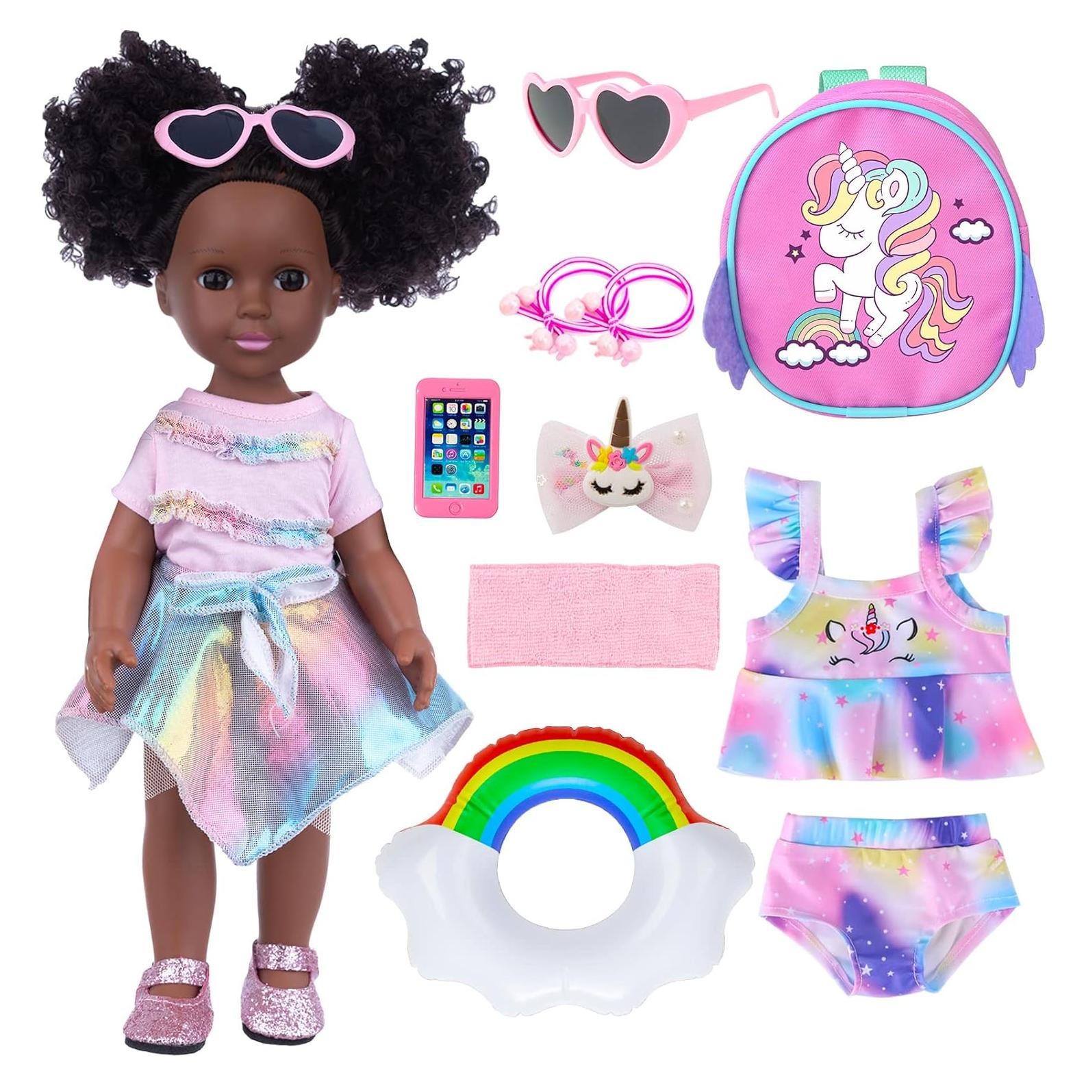Muñeca Africana de Silicona 36.8 cm con Accesorios Unicornio