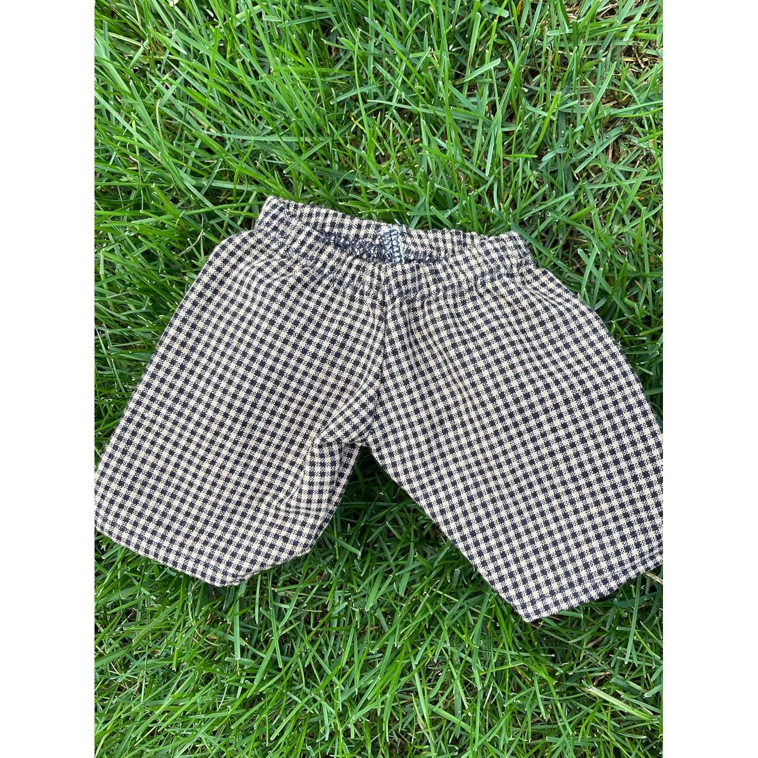 Pantalones de cuadros negro y caqui para muñecas Cabbage Patch 30-33 cm