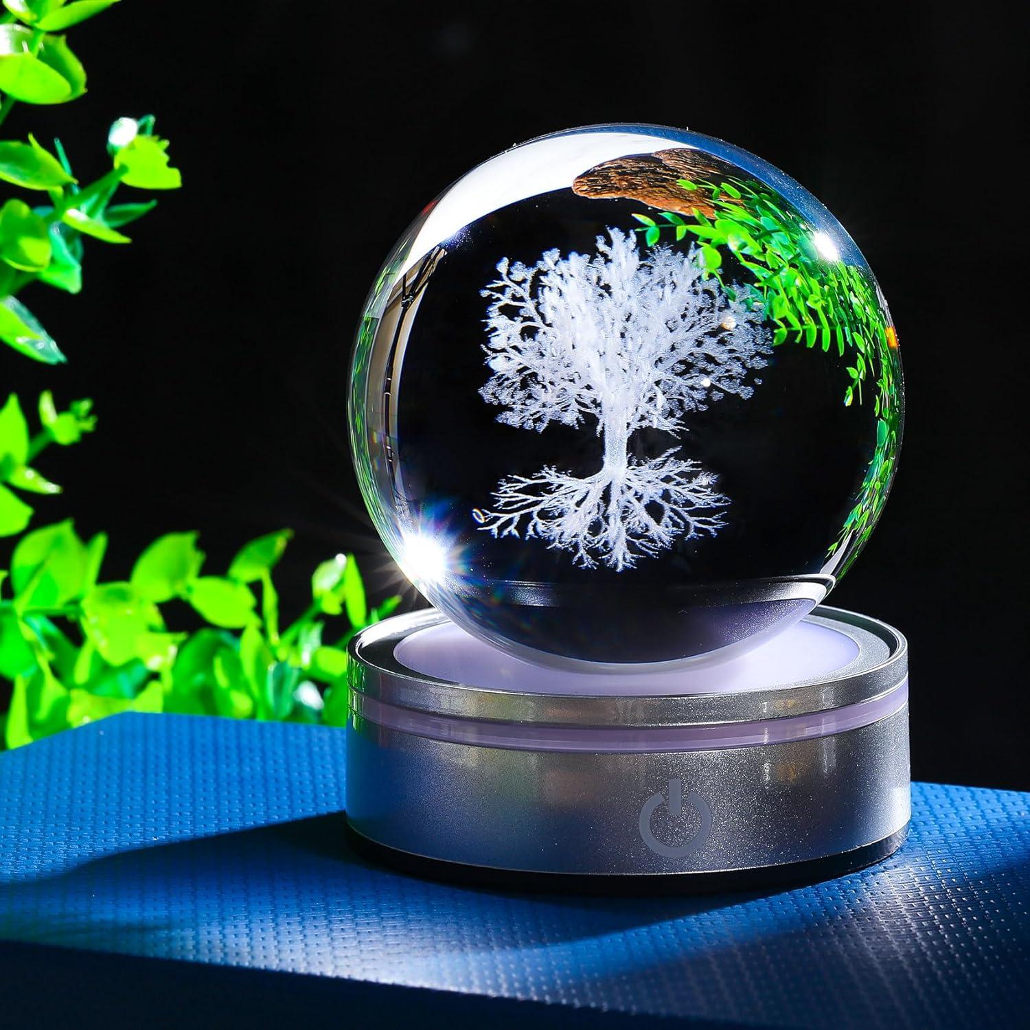 Bola de Cristal 3D Movdyka Árbol de la Vida con Base LED