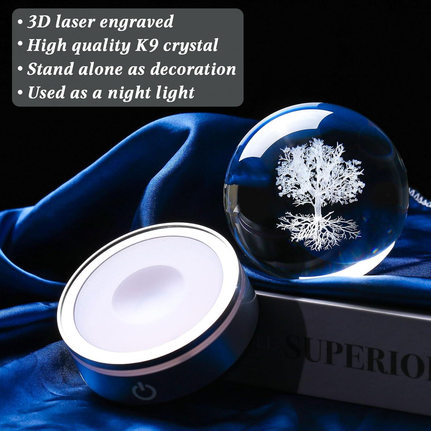 Bola de Cristal 3D Movdyka Árbol de la Vida con Base LED