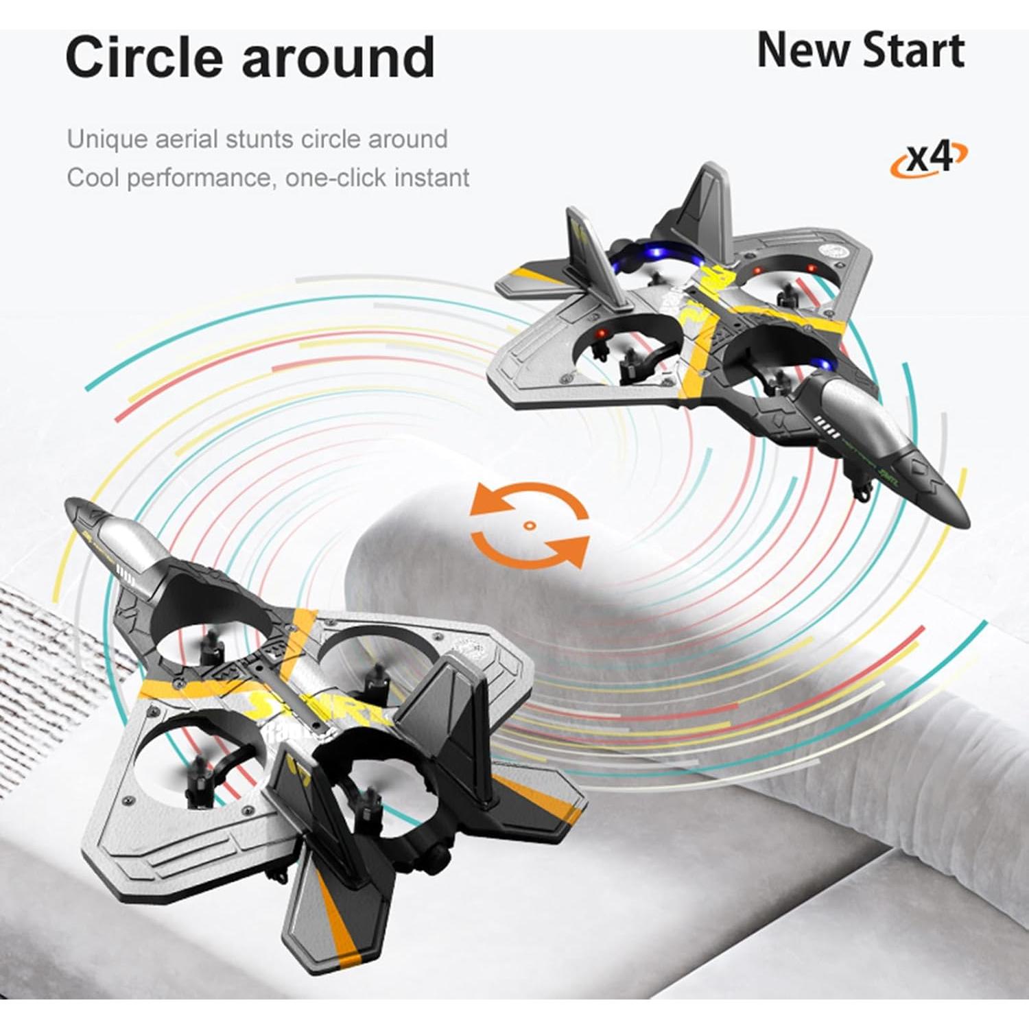 V17 Jet Fighter Stunt RC Plane - 2024 New Remote Control Airplane with 2.4GHz, 2 Batteries, 360° Stunt Spin, Durable Foam & Light RC Fighter Jet Airplane for Kid Boy (Blue with 2Pcs Battery)