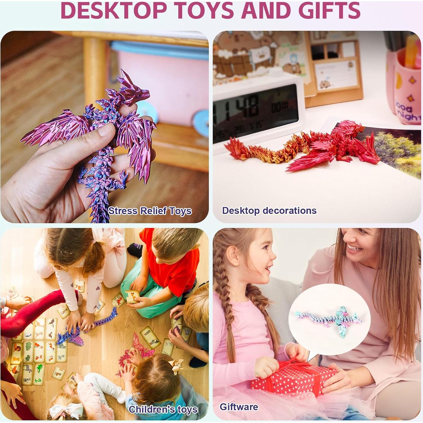 Dragón Alado Impreso en 3D Azul Verde - Decoración Oficina