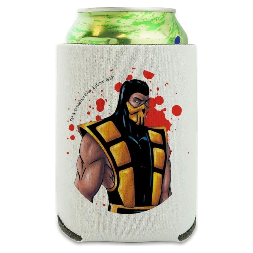 Mortal Kombat Klassic Scorpion Character Can Cooler - Drink Sleeve Hugger Collapsible Insulator - Beverage Insulated Holder